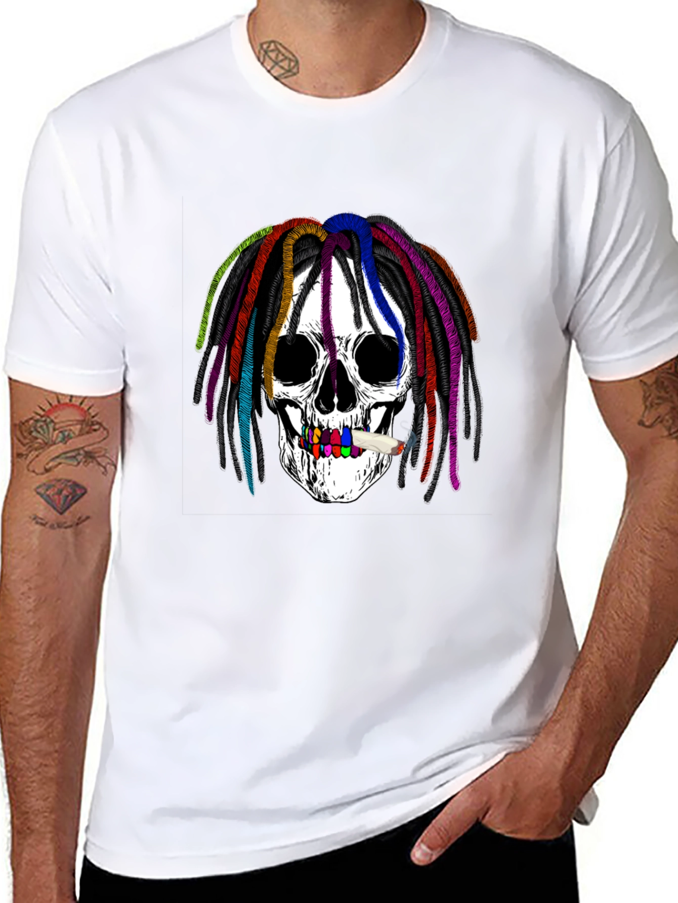 Skull with Rainbow Dreadlocks Graphic Tee
