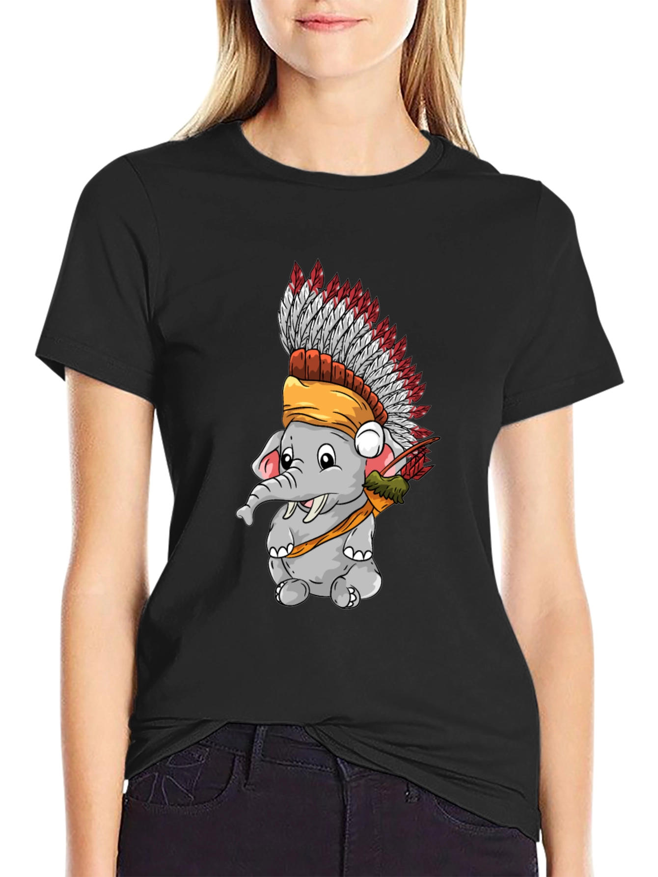 Elephant Indian Headdress T-Shirt - Black