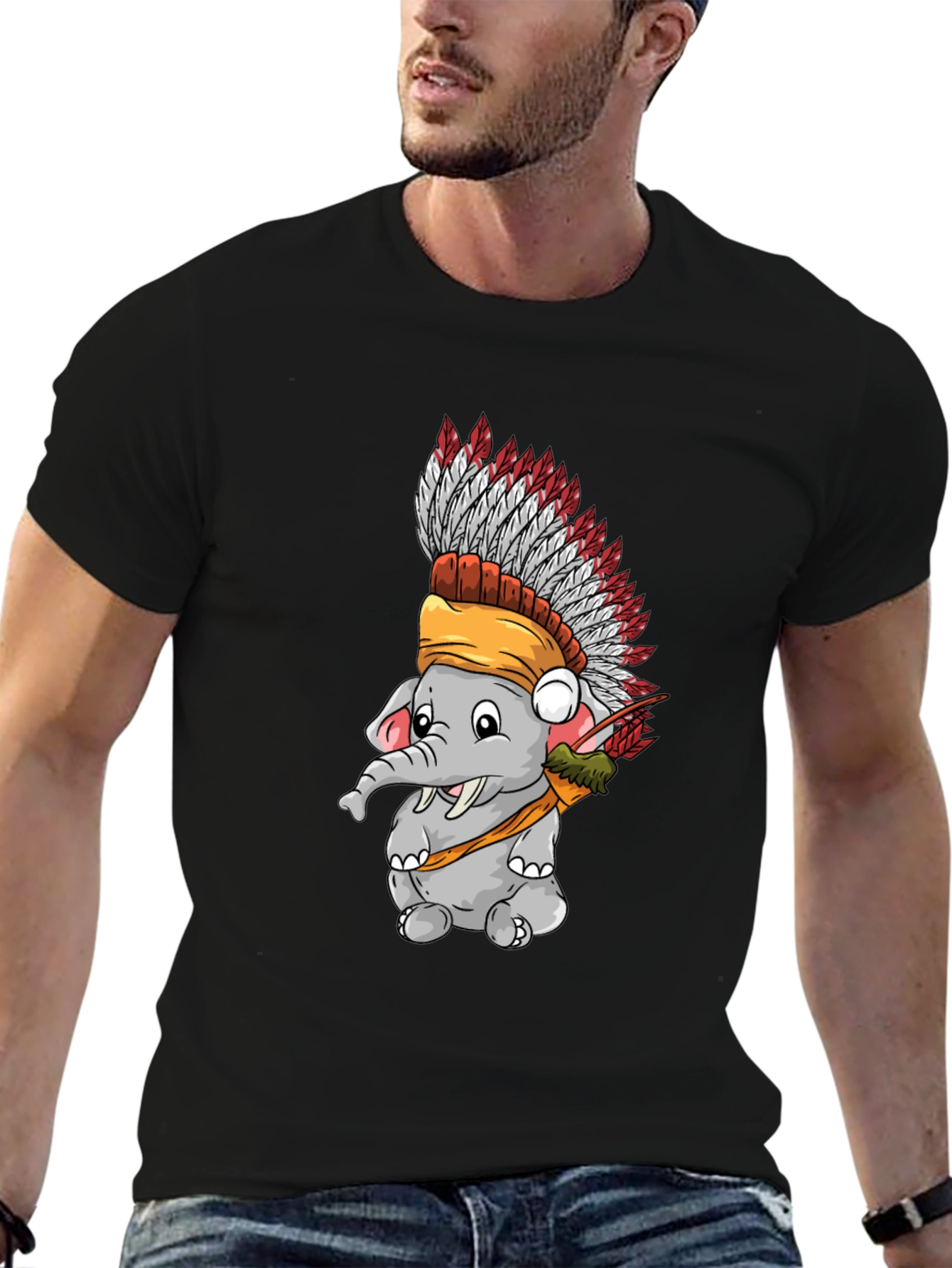 Elephant Indian Headdress T-Shirt - Black