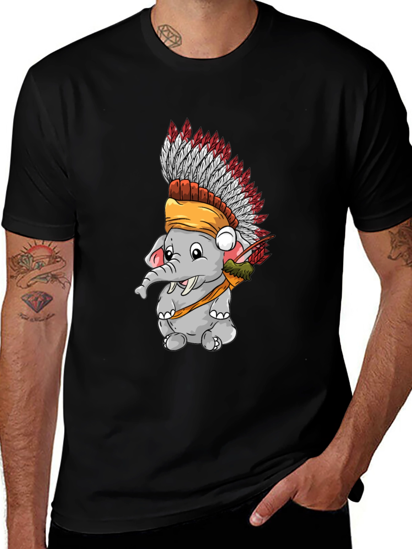 Elephant Indian Headdress T-Shirt - Black