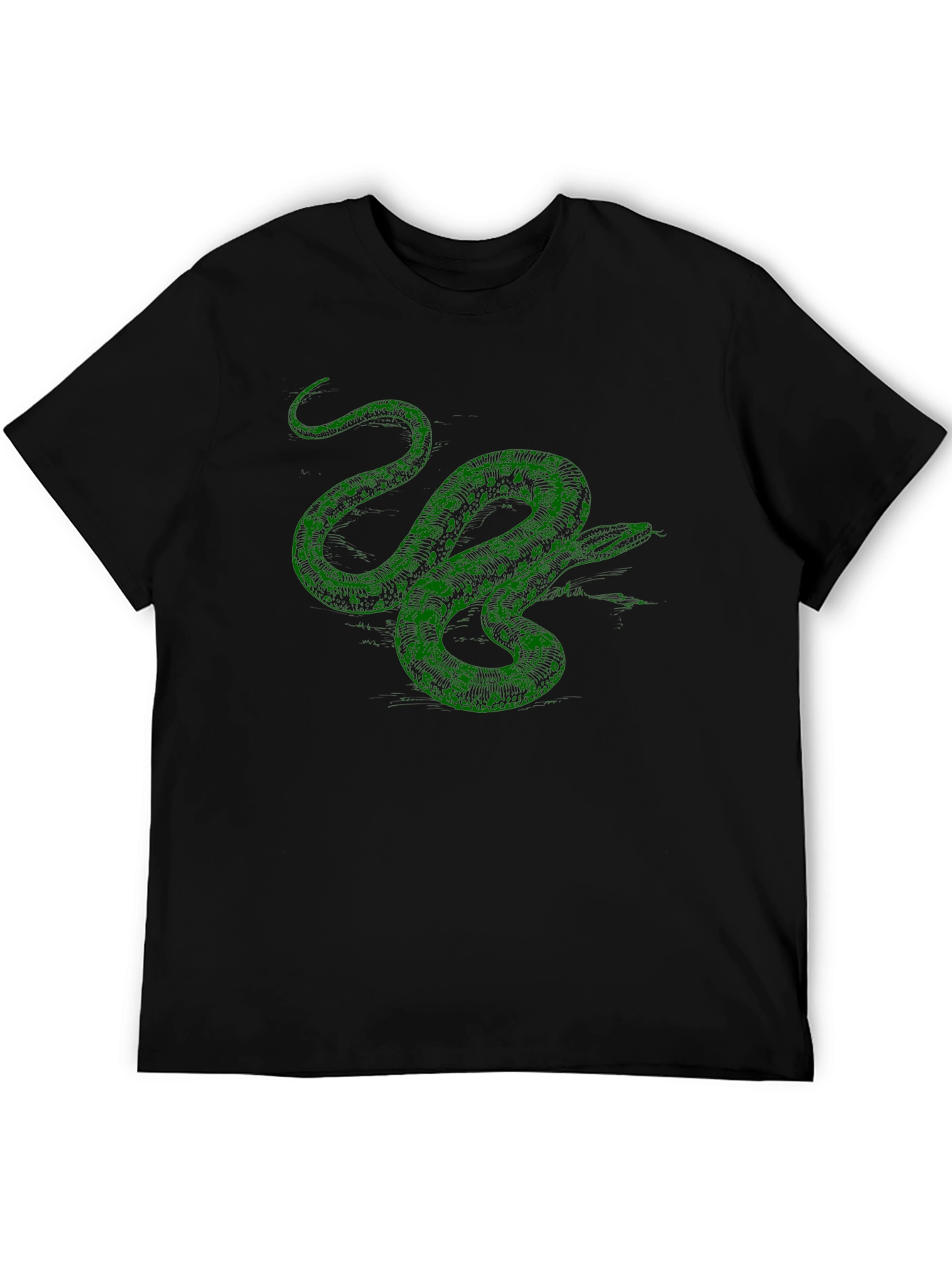 Green Snake Graphic Print Black T-Shirt