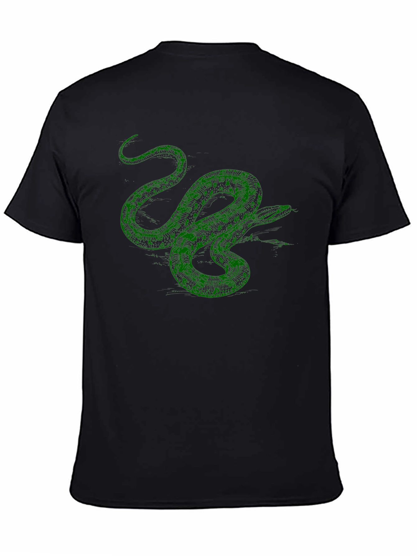 Green Snake Graphic Print Black T-Shirt