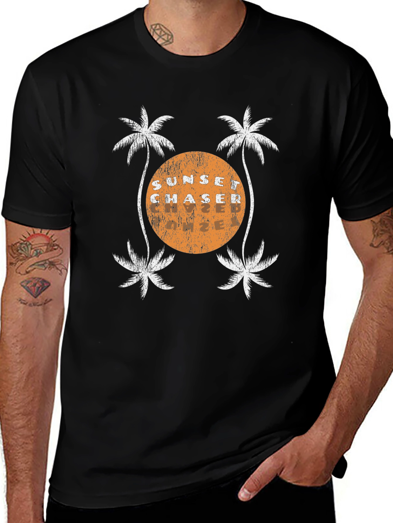 Sunset Chaser Graphic Tee - Tropical Palm Tree Design