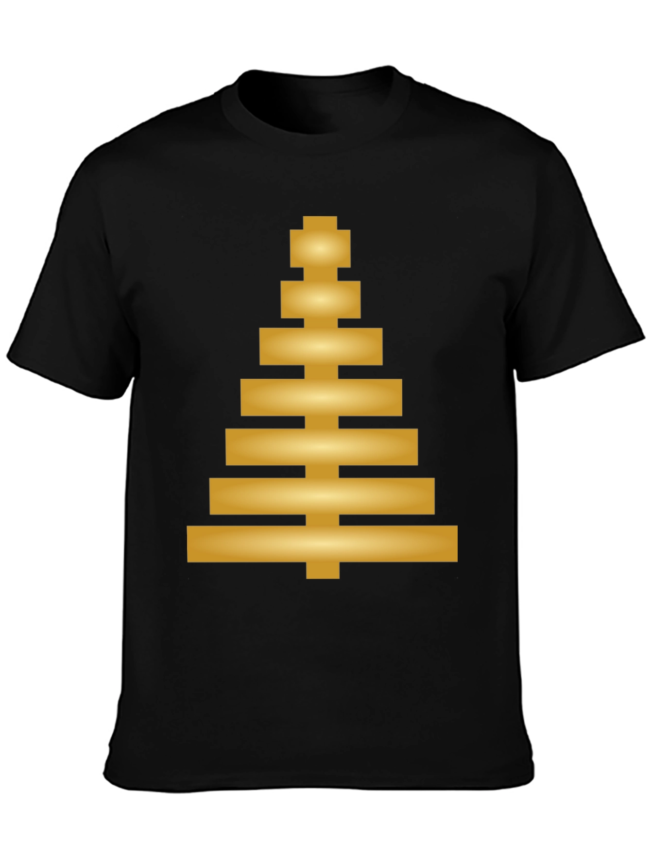 Modern Geometric Gold Tree Design Black T-Shirt