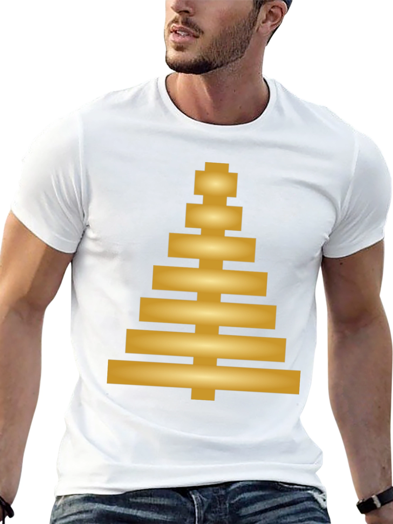 Modern Geometric Gold Tree Design Black T-Shirt