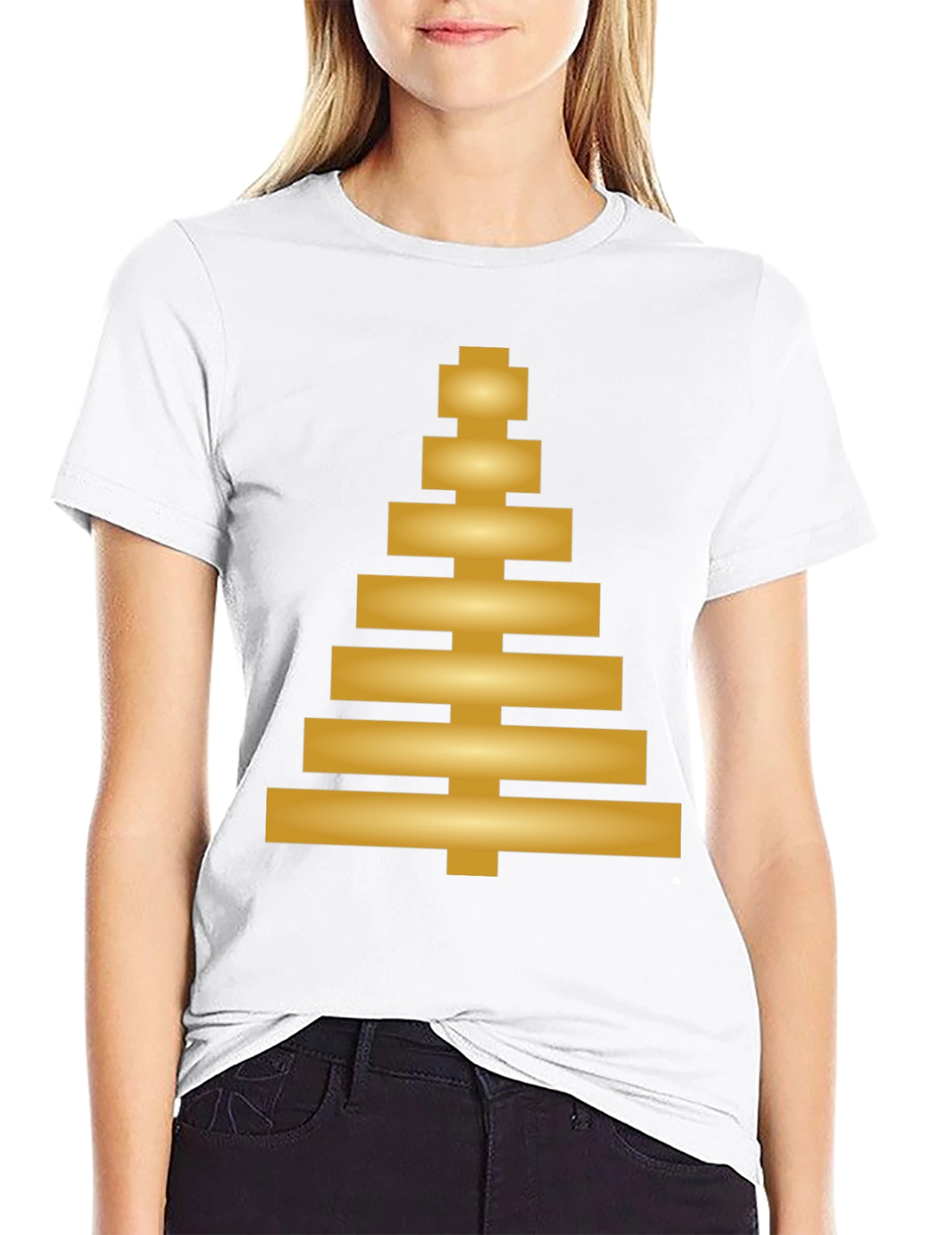 Modern Geometric Gold Tree Design Black T-Shirt