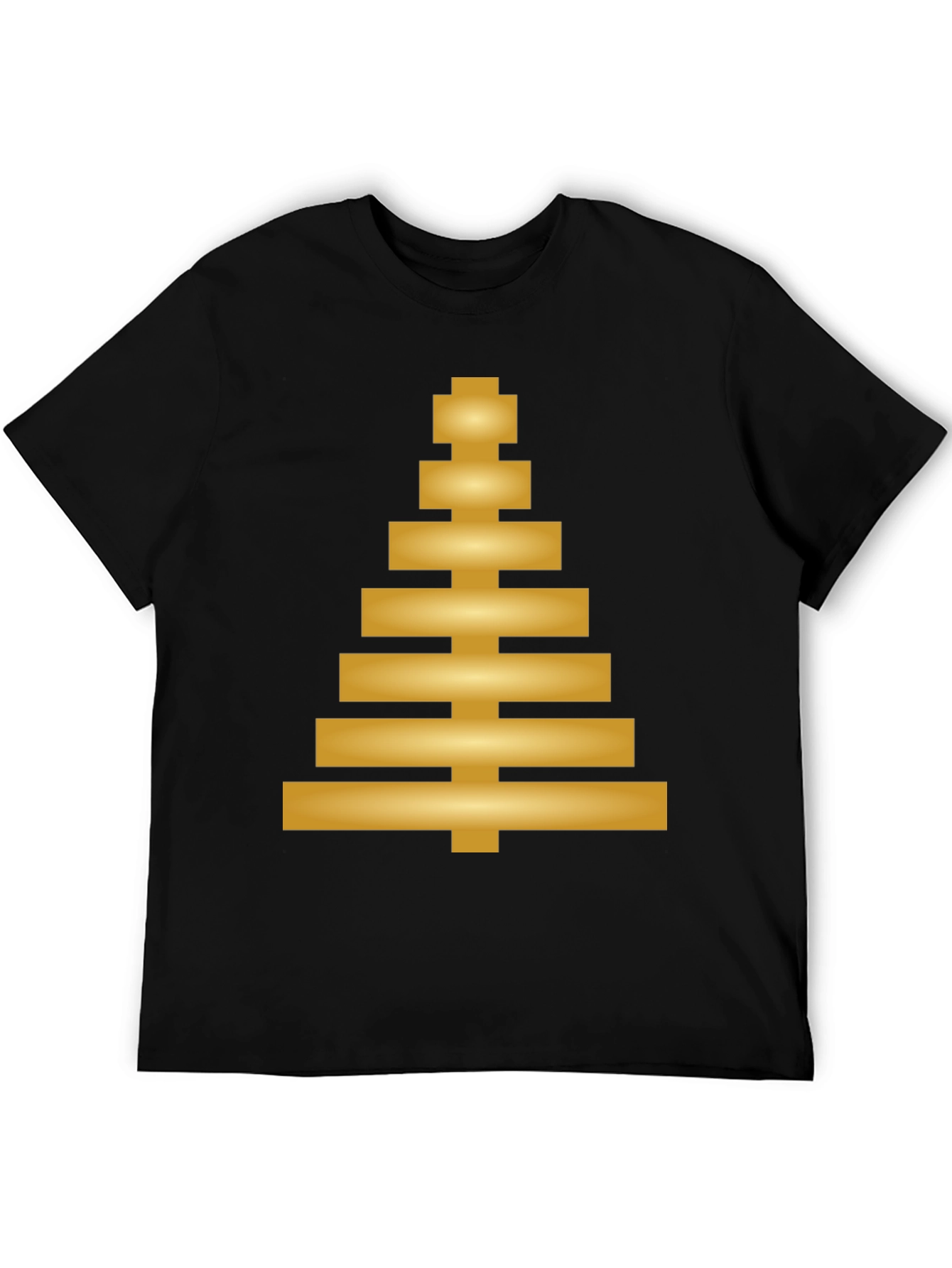 Modern Geometric Gold Tree Design Black T-Shirt