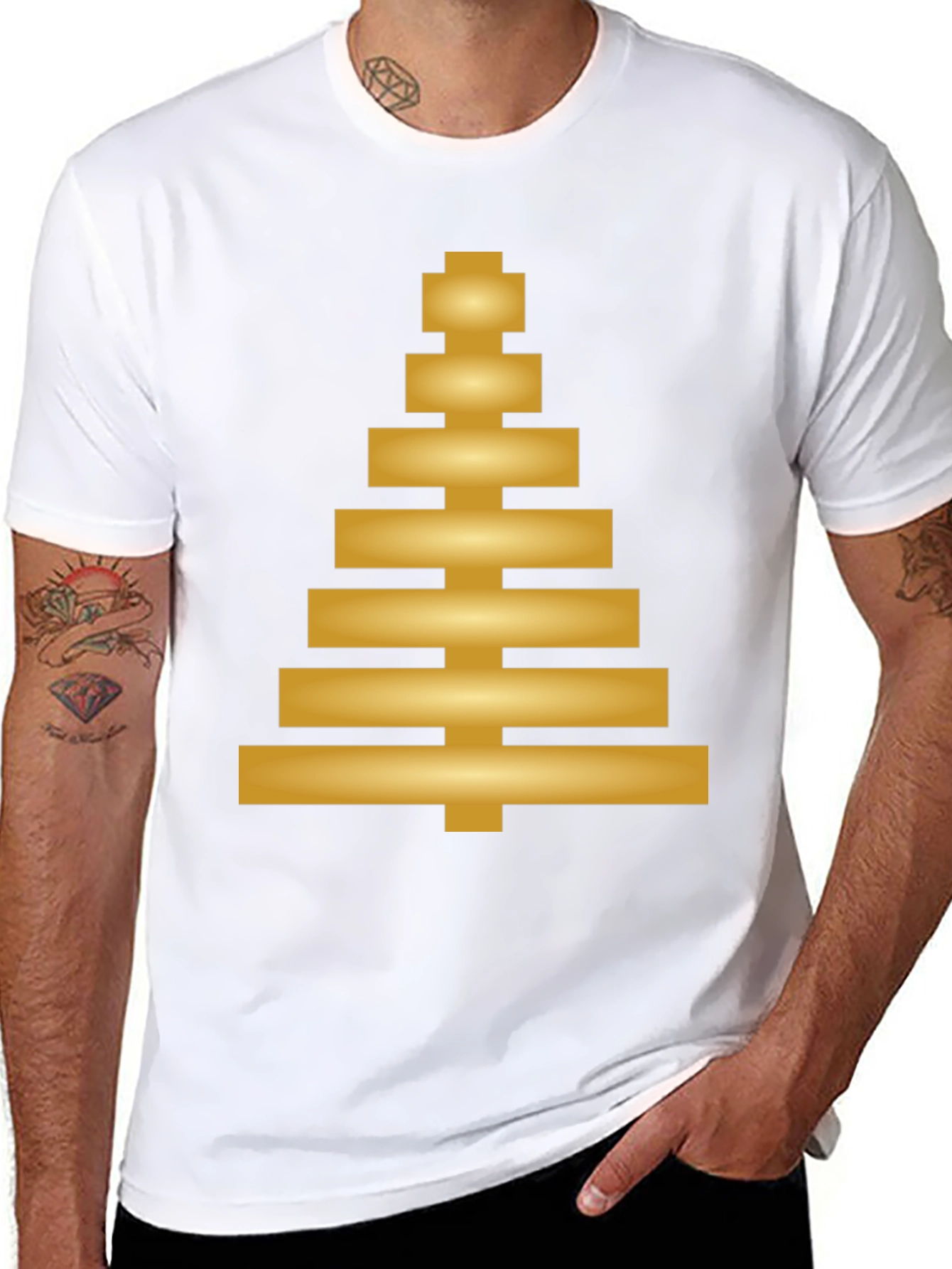 Modern Geometric Gold Tree Design Black T-Shirt