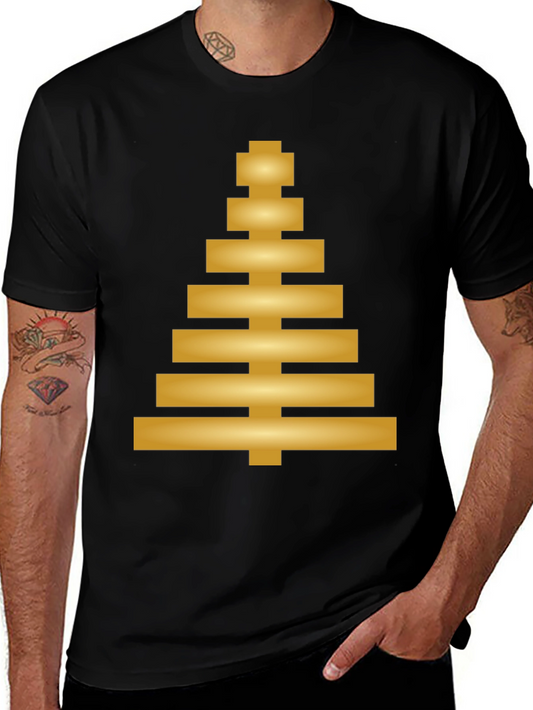 Modern Geometric Gold Tree Design Black T-Shirt