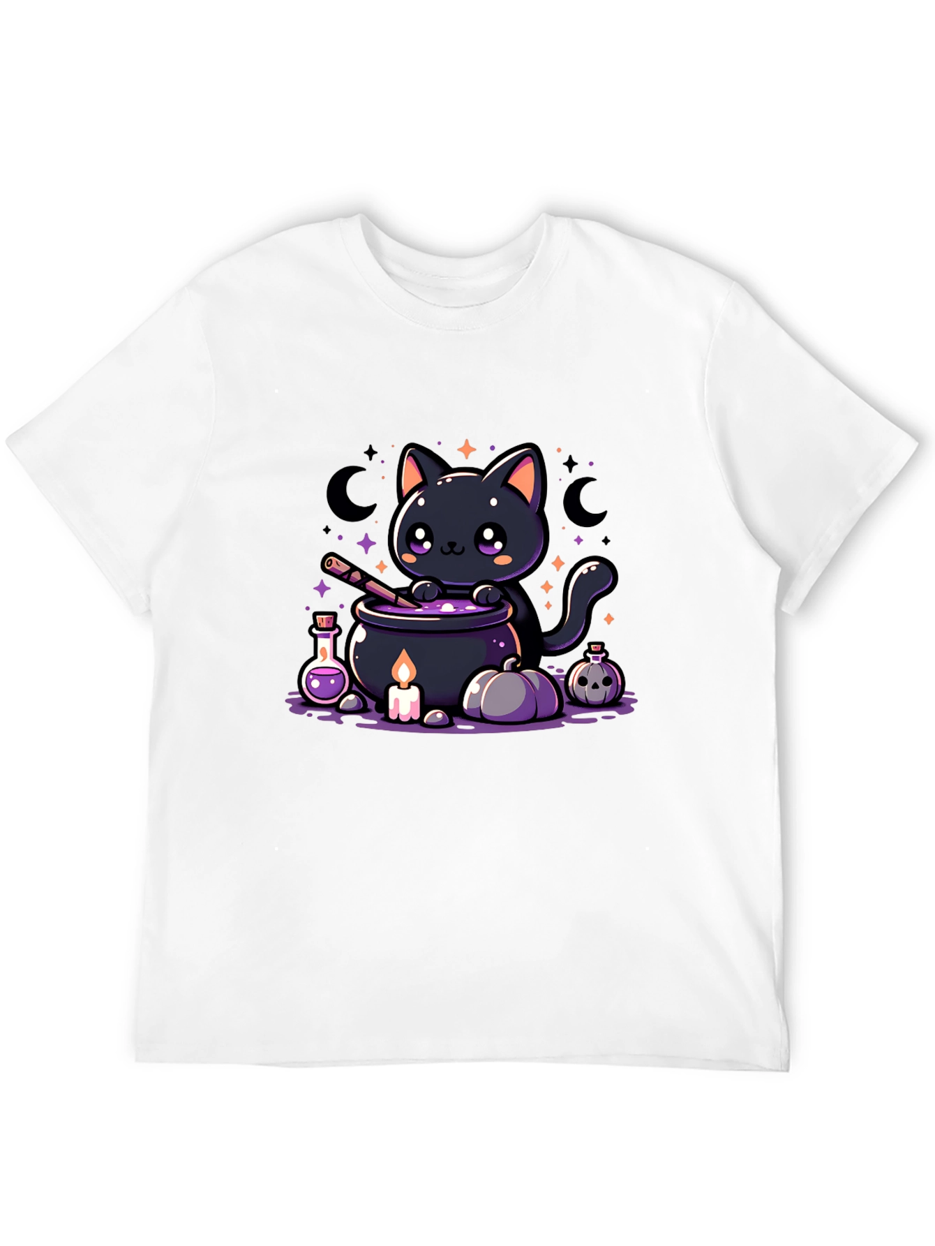 Kawaii Halloween Black Cat Potion Brewing T-Shirt