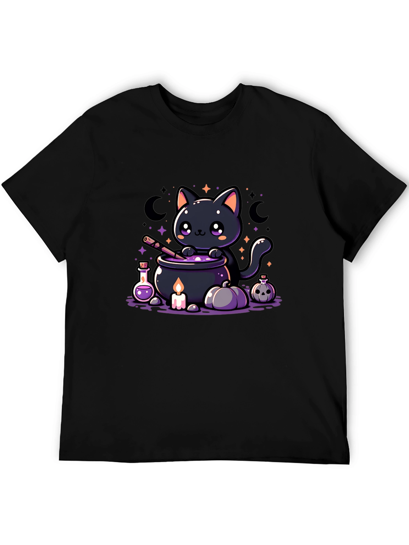 Kawaii Halloween Black Cat Potion Brewing T-Shirt