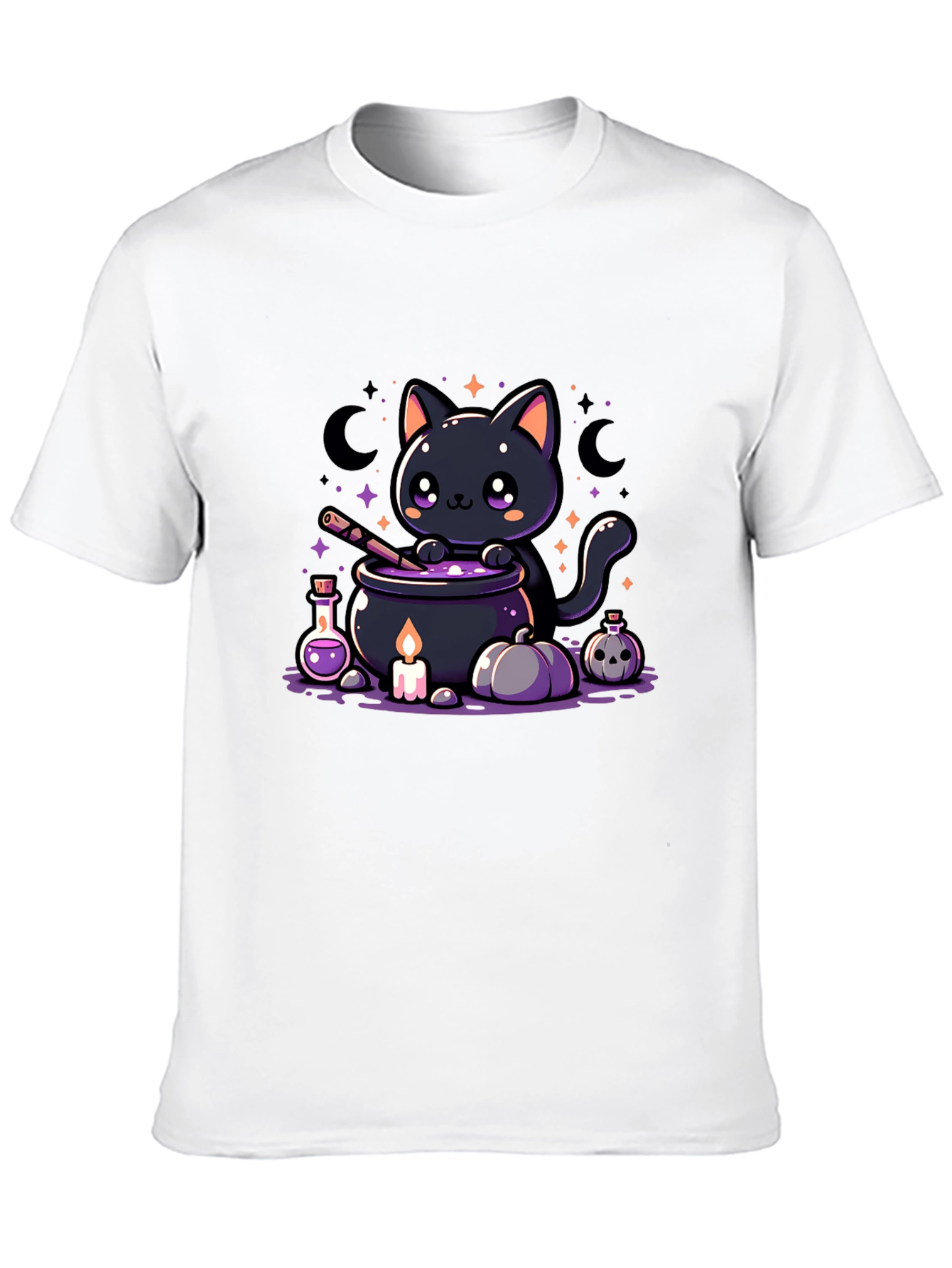 Kawaii Halloween Black Cat Potion Brewing T-Shirt