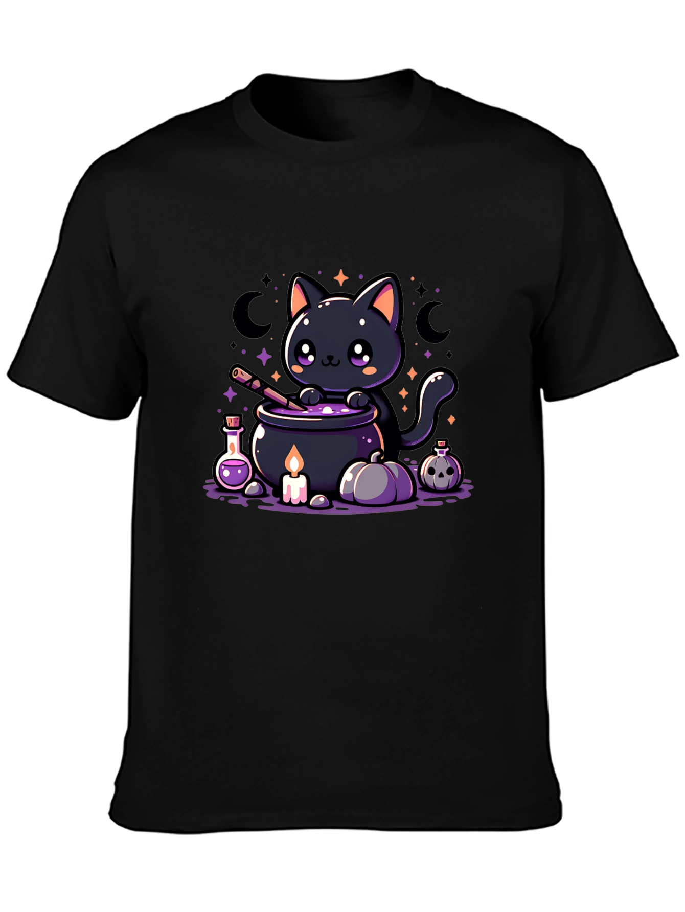 Kawaii Halloween Black Cat Potion Brewing T-Shirt