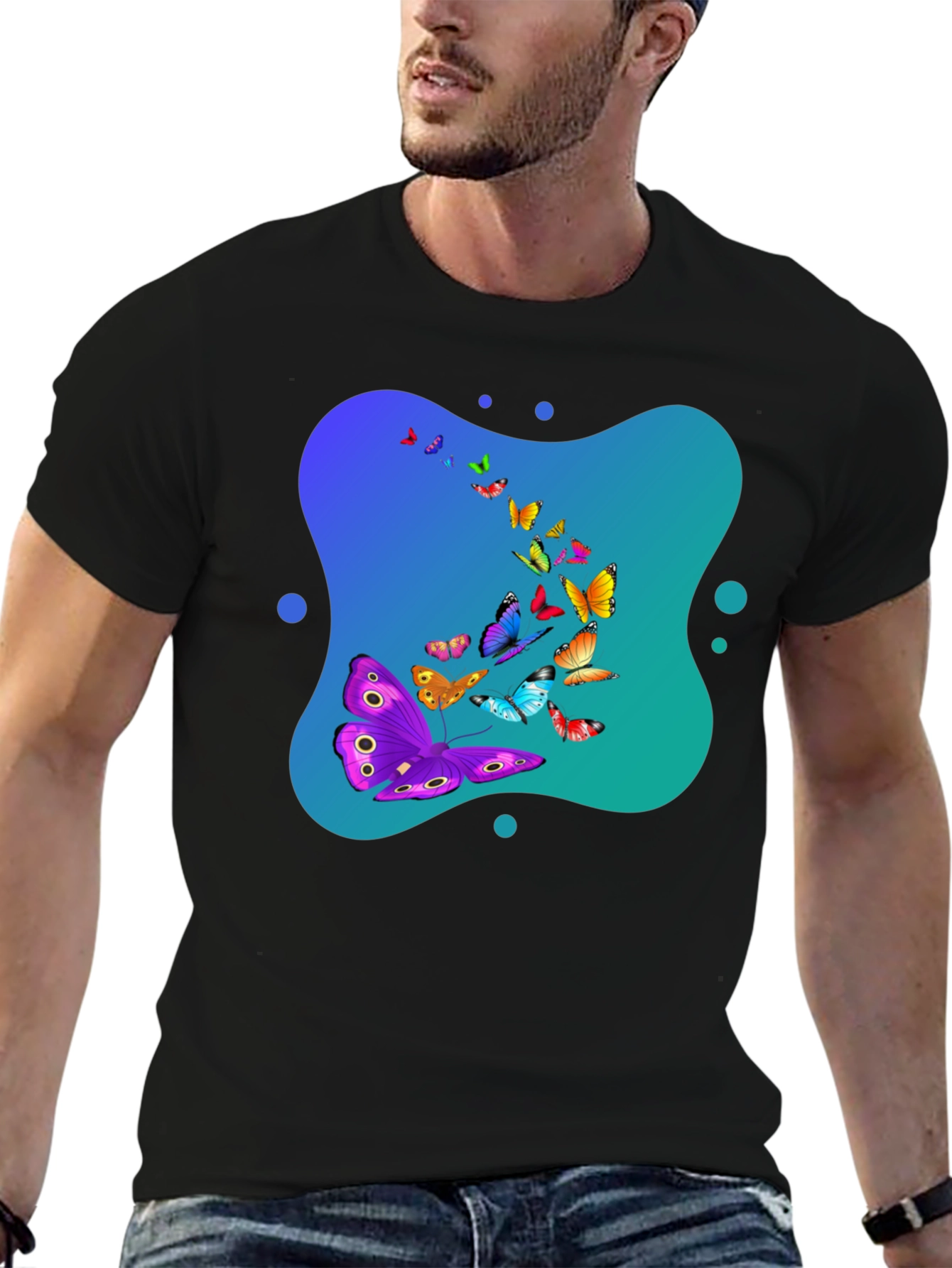 Butterfly Swarm Graphic Black T-Shirt