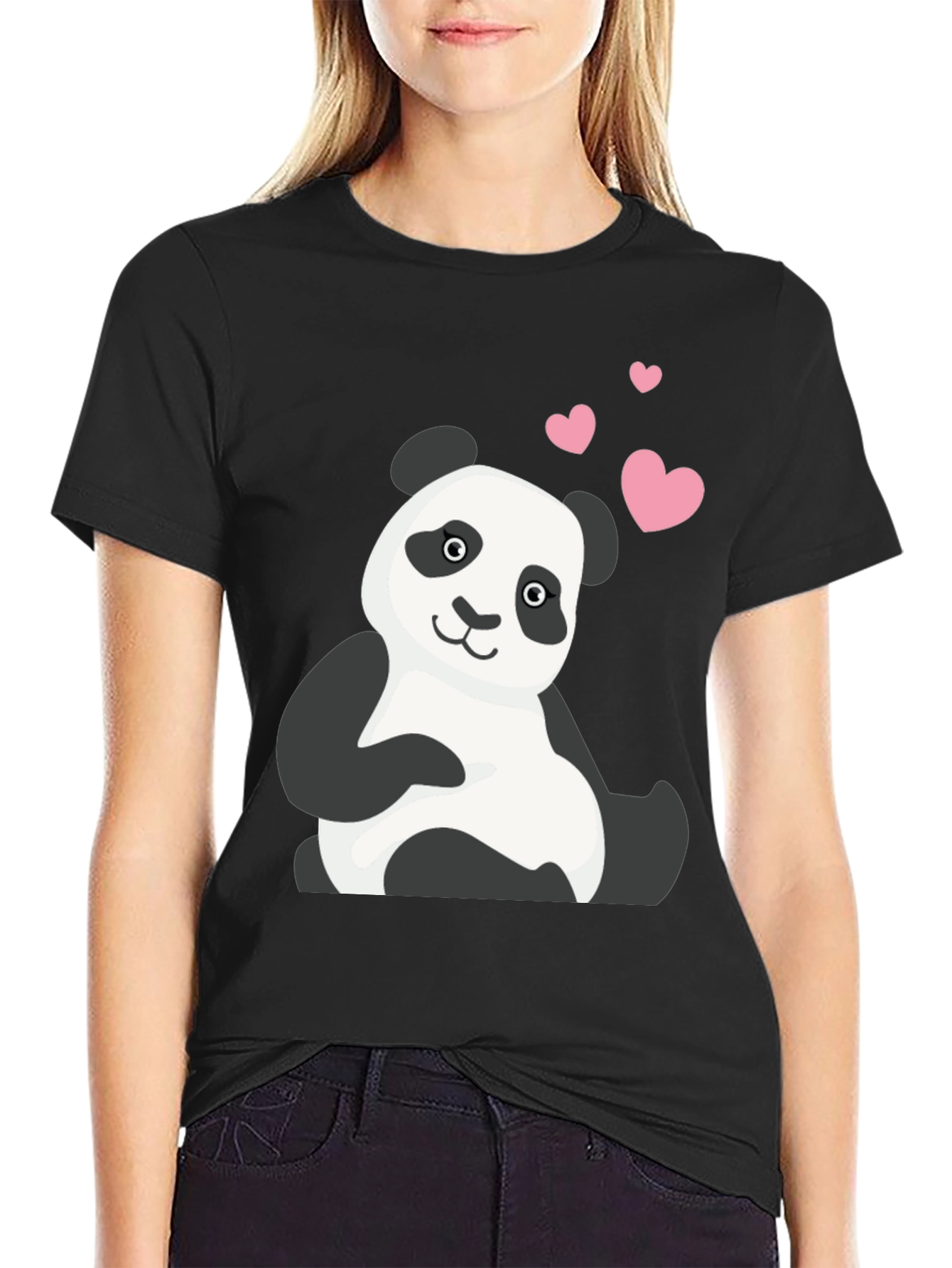 Cute Panda Bear T-Shirt with Heart Graphic
