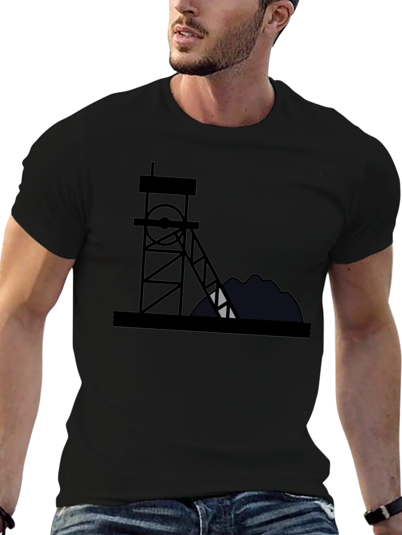 Mining Rig Graphic Tee - Black Cotton Shirt