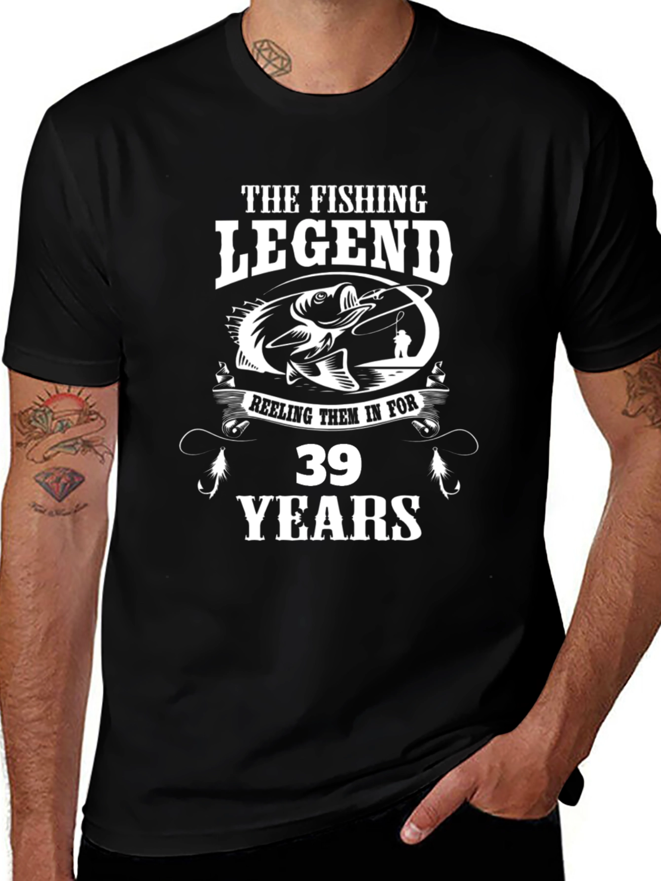 Fishing Legend 39 Years Black Graphic Tee