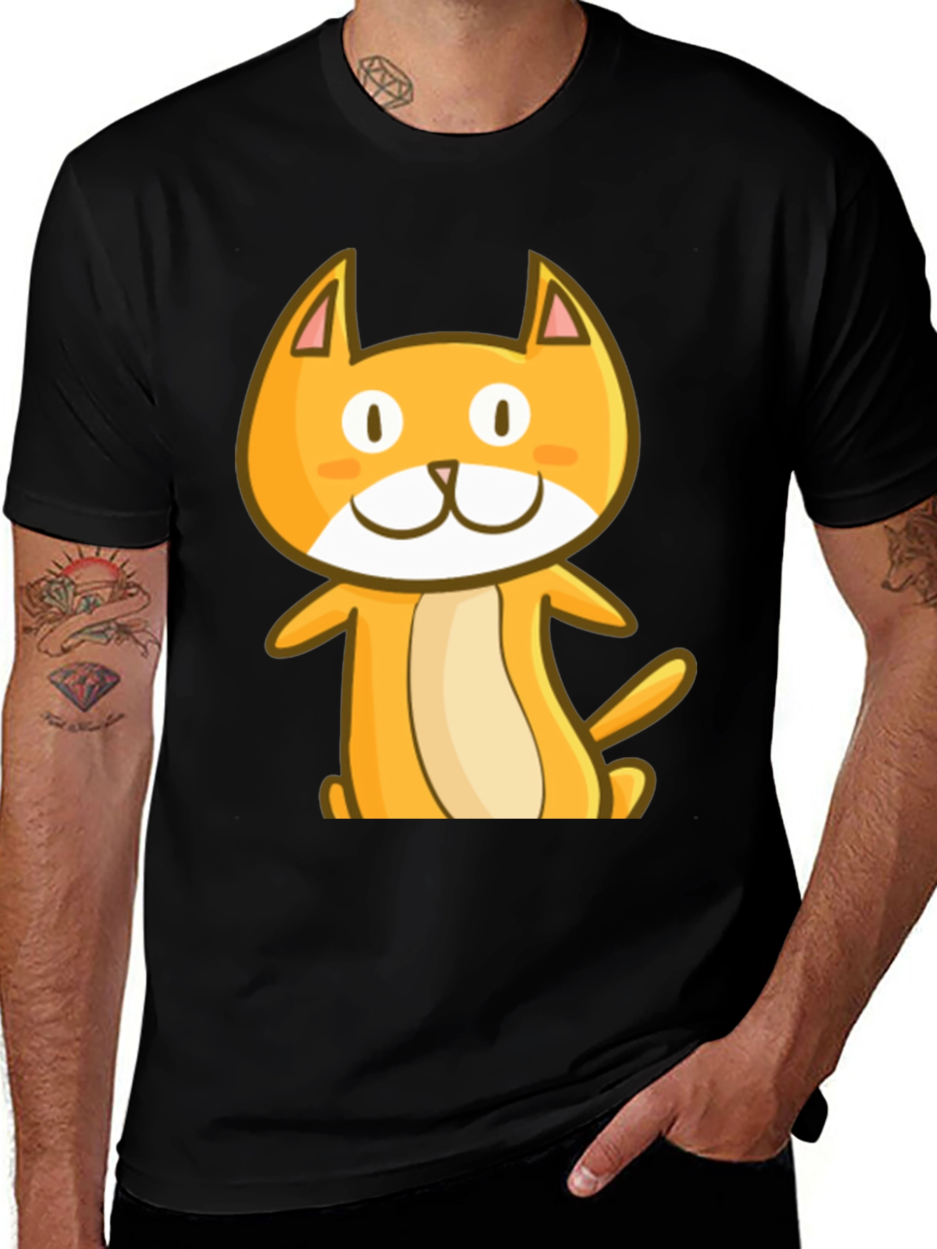 Cute Cartoon Cat Black T-Shirt