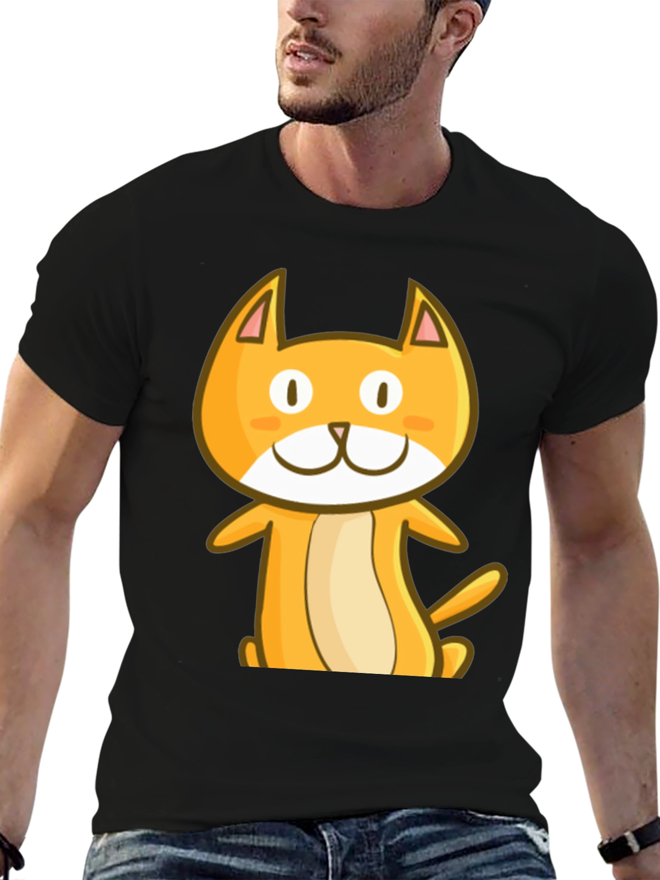 Cute Cartoon Cat Black T-Shirt