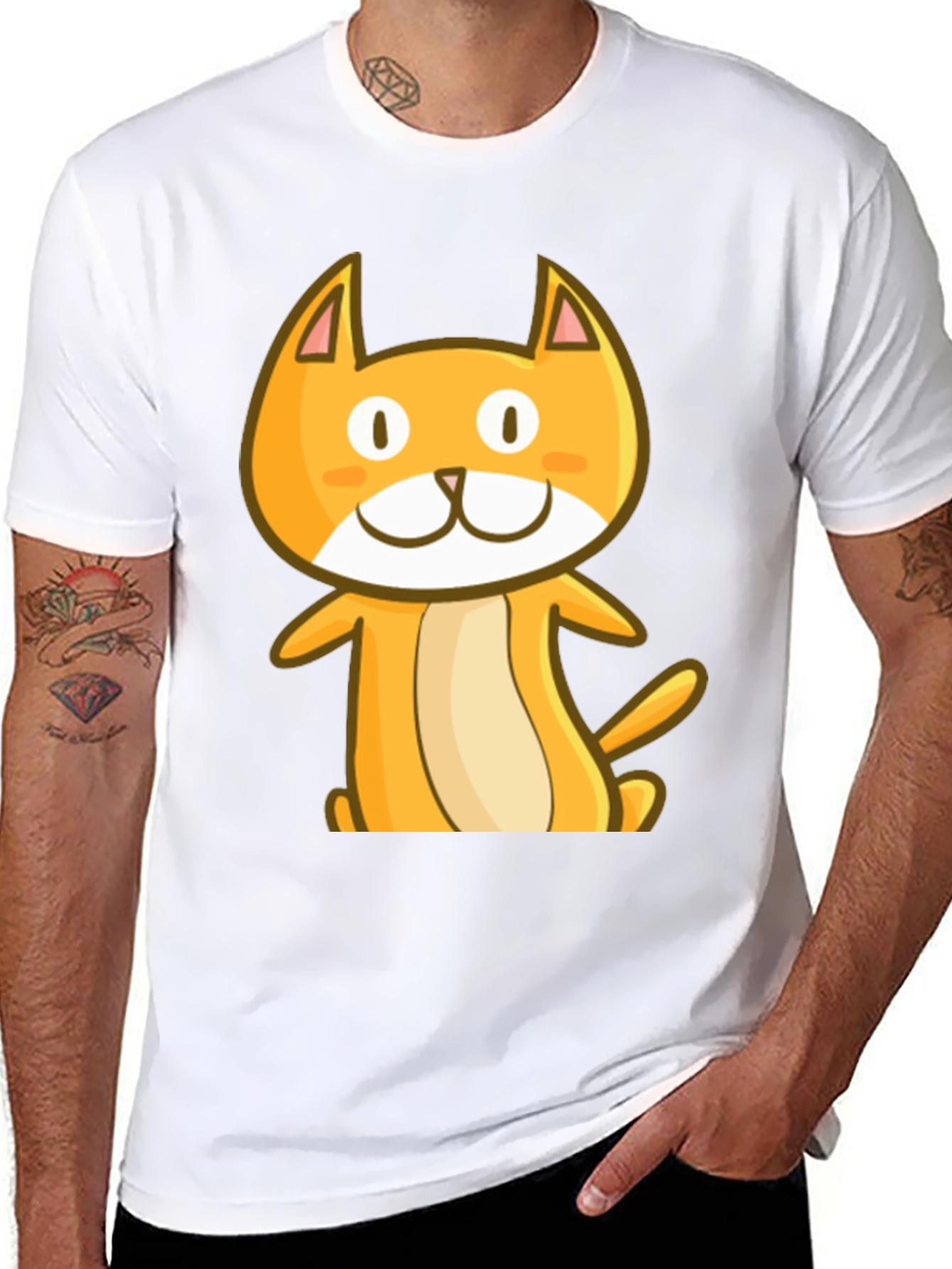 Cute Cartoon Cat Black T-Shirt