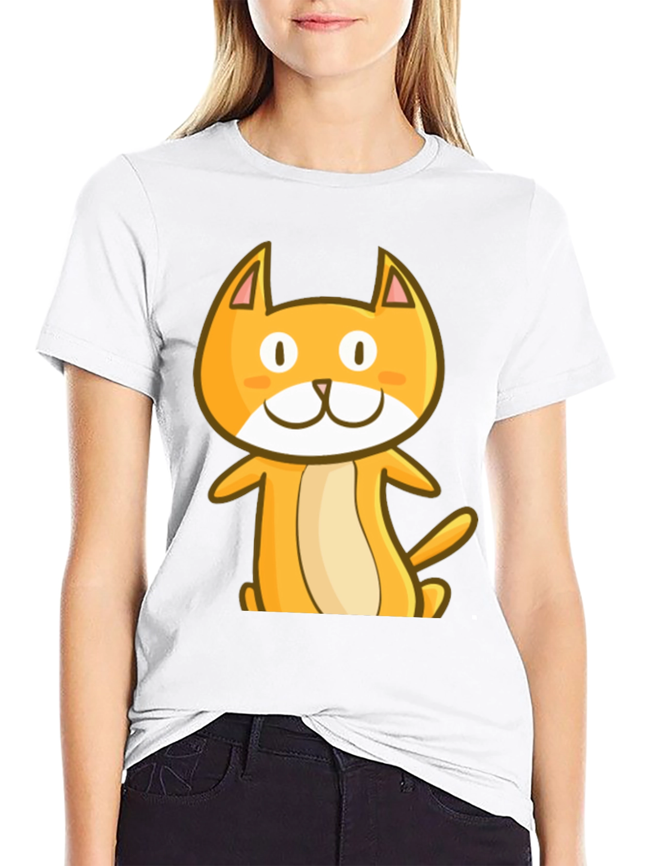 Cute Cartoon Cat Black T-Shirt