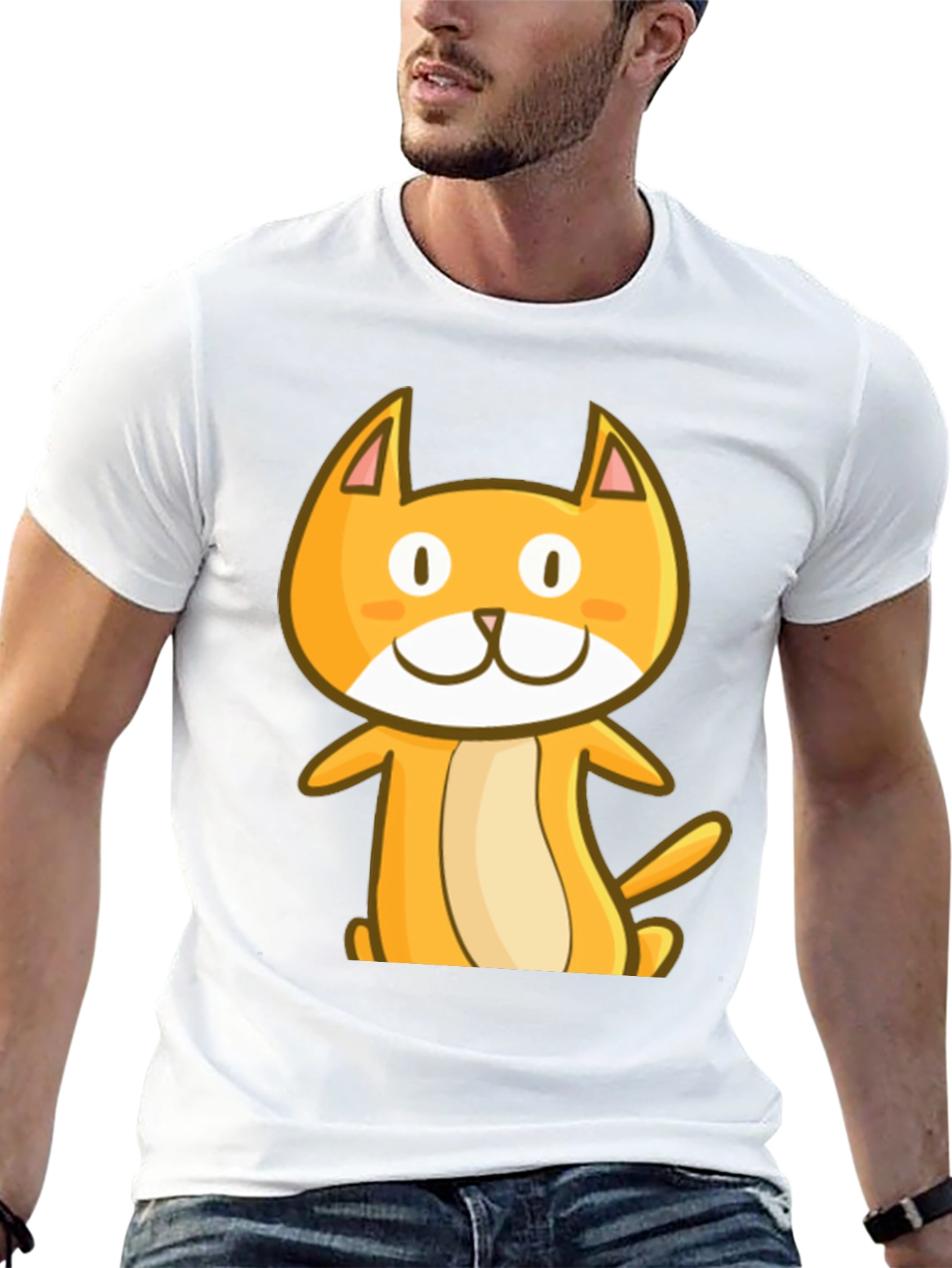 Cute Cartoon Cat Black T-Shirt