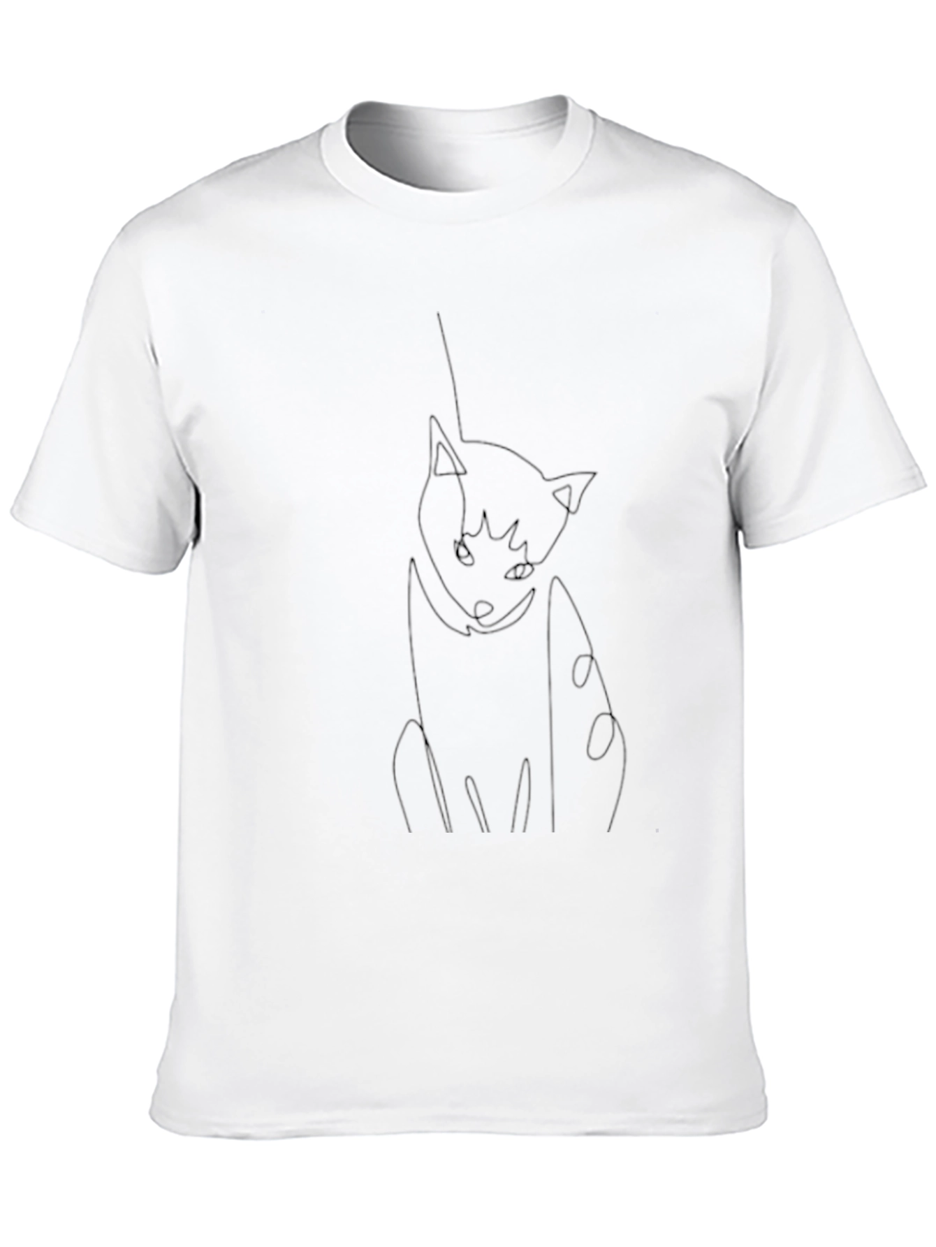 Minimalist Cat Line Art Black T-Shirt