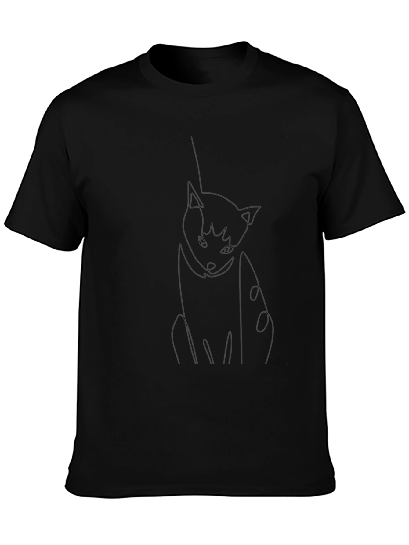 Minimalist Cat Line Art Black T-Shirt
