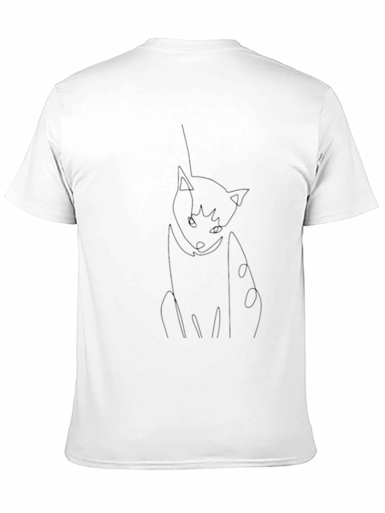 Minimalist Cat Line Art Black T-Shirt