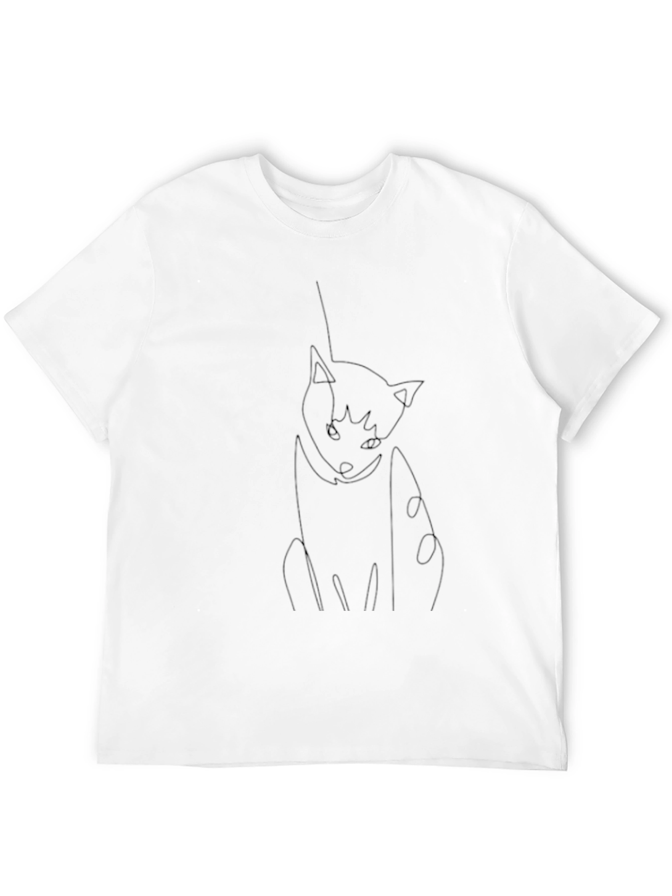 Minimalist Cat Line Art Black T-Shirt