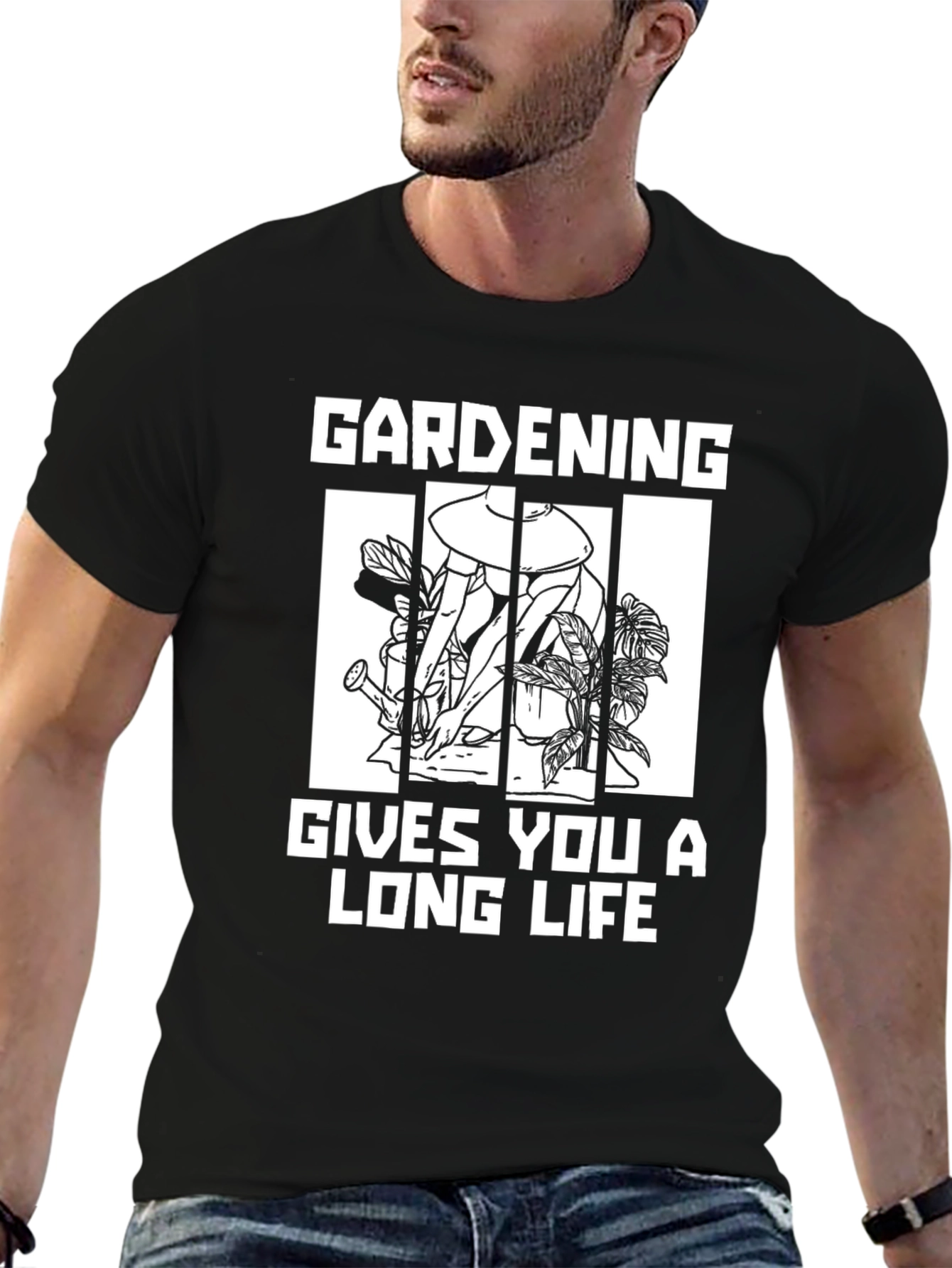 Gardening Gives You A Long Life Black T-Shirt