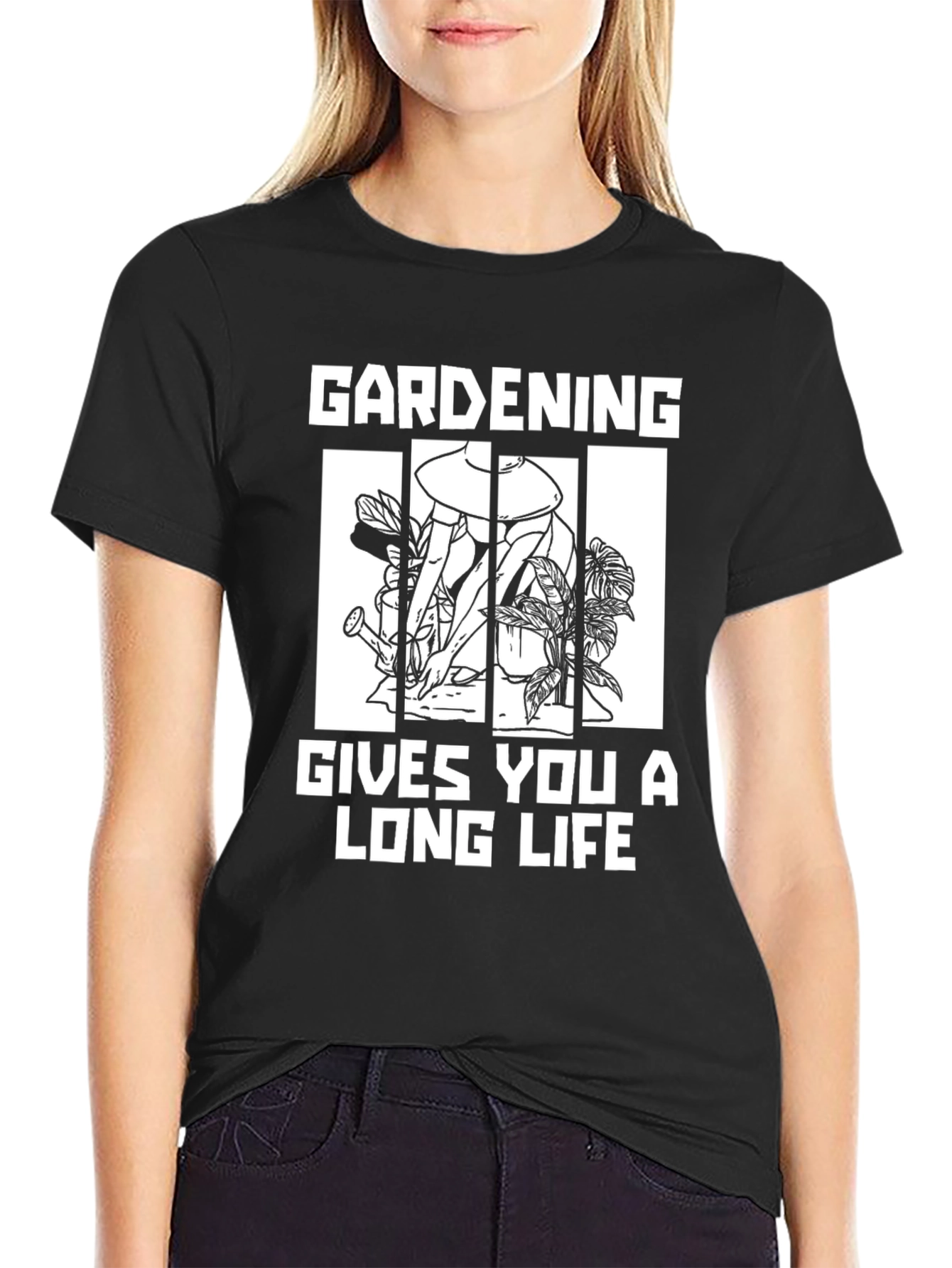Gardening Gives You A Long Life Black T-Shirt