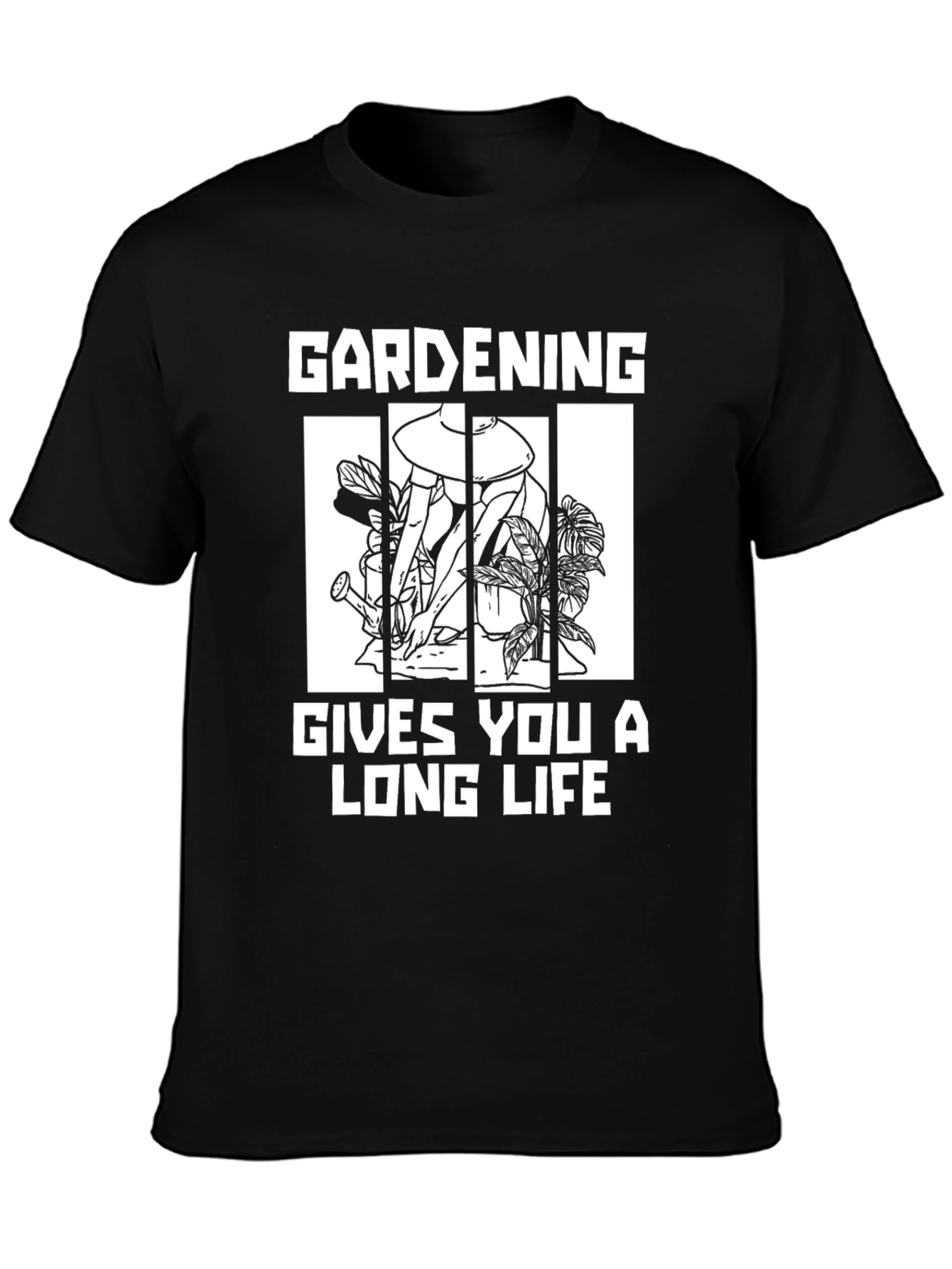 Gardening Gives You A Long Life Black T-Shirt