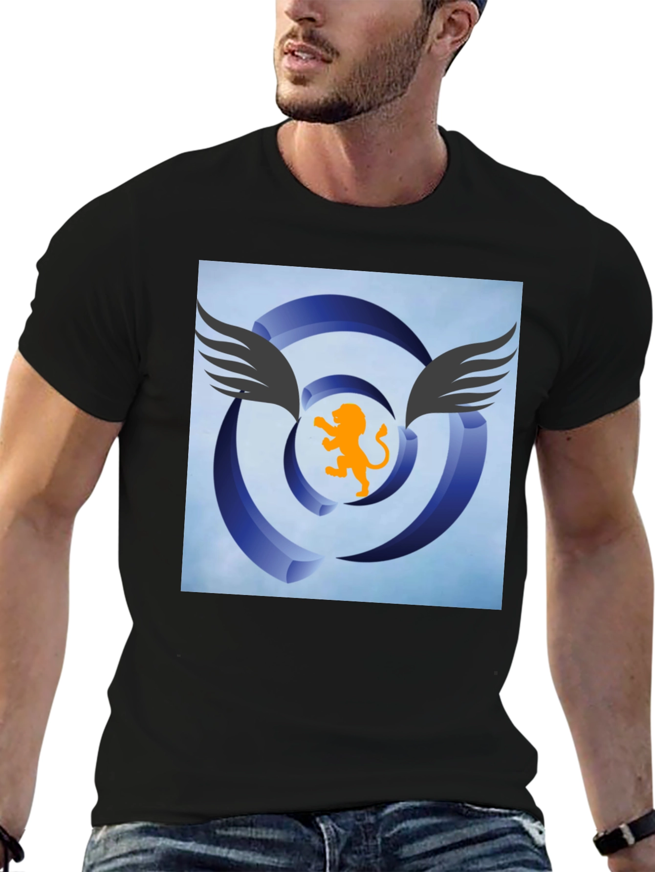 Winged Lion Graphic Tee - Stylish Black Cotton Shirt