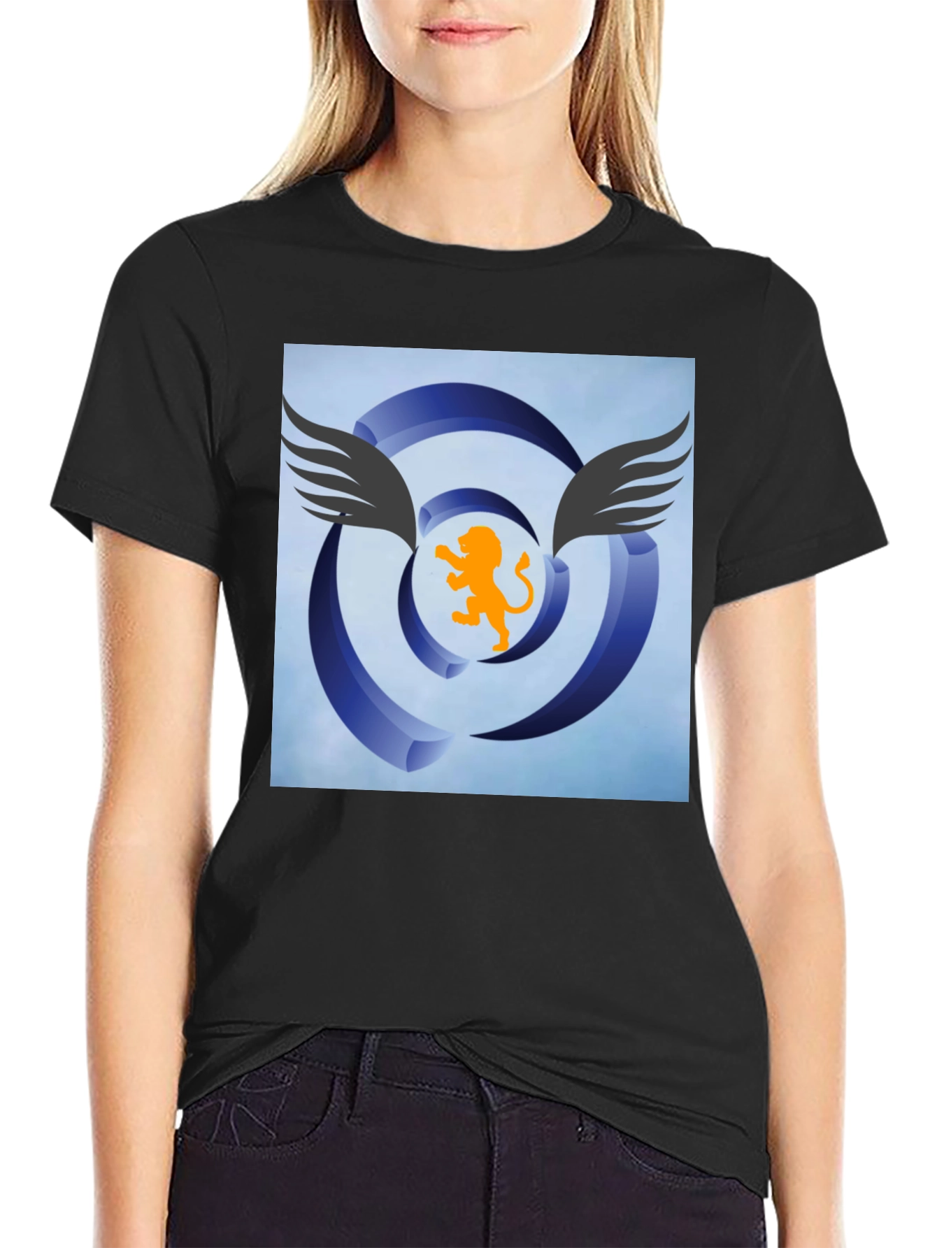 Winged Lion Graphic Tee - Stylish Black Cotton Shirt