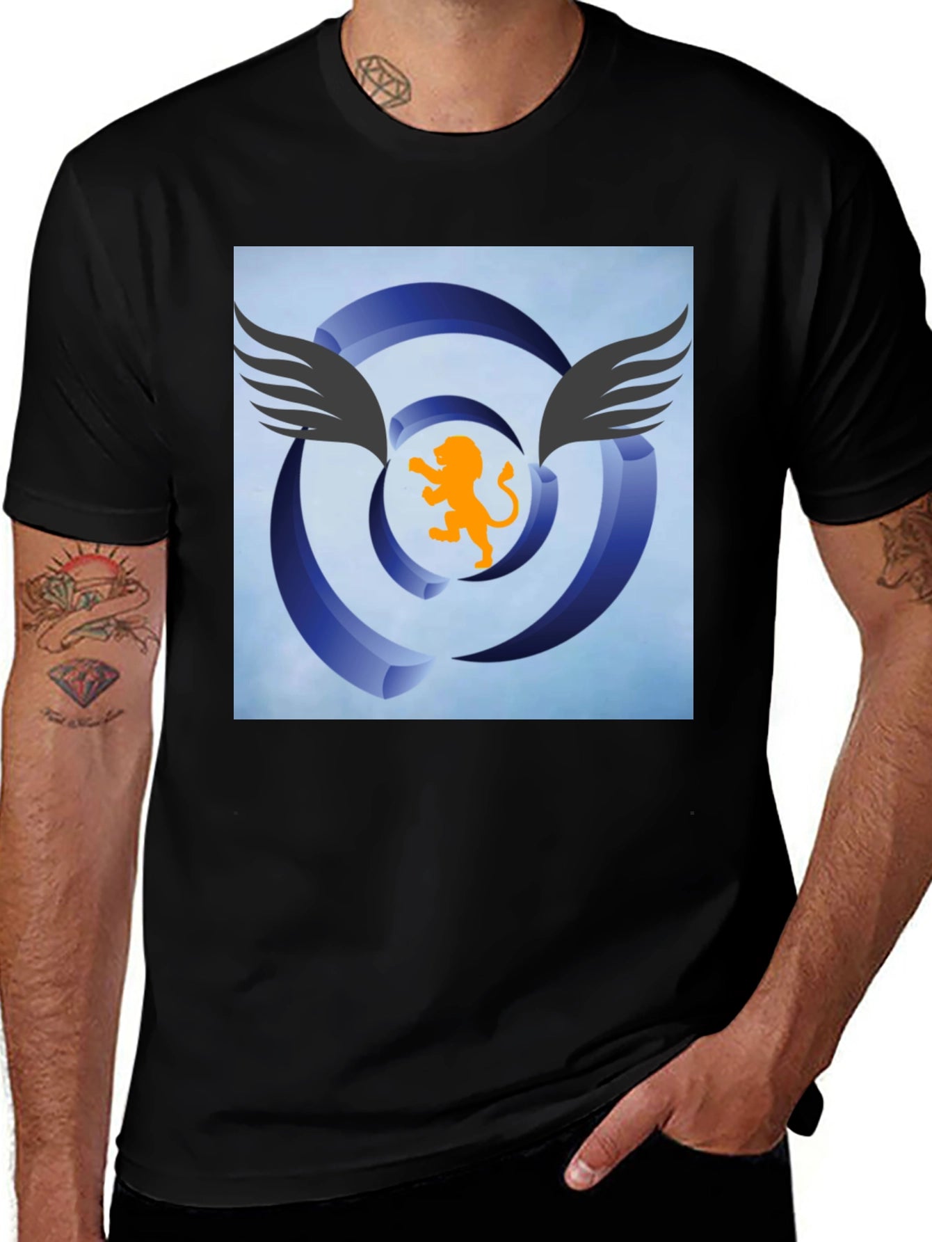 Winged Lion Graphic Tee - Stylish Black Cotton Shirt
