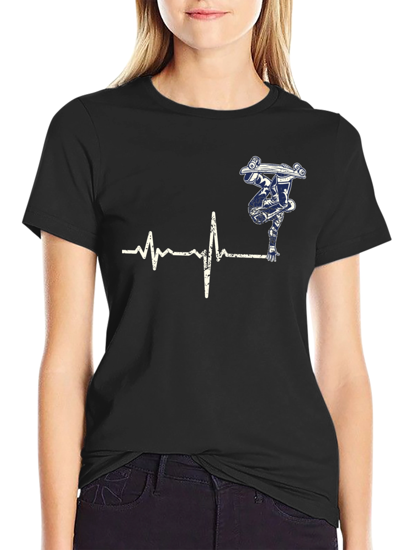 Skater Heartbeat Black T-Shirt