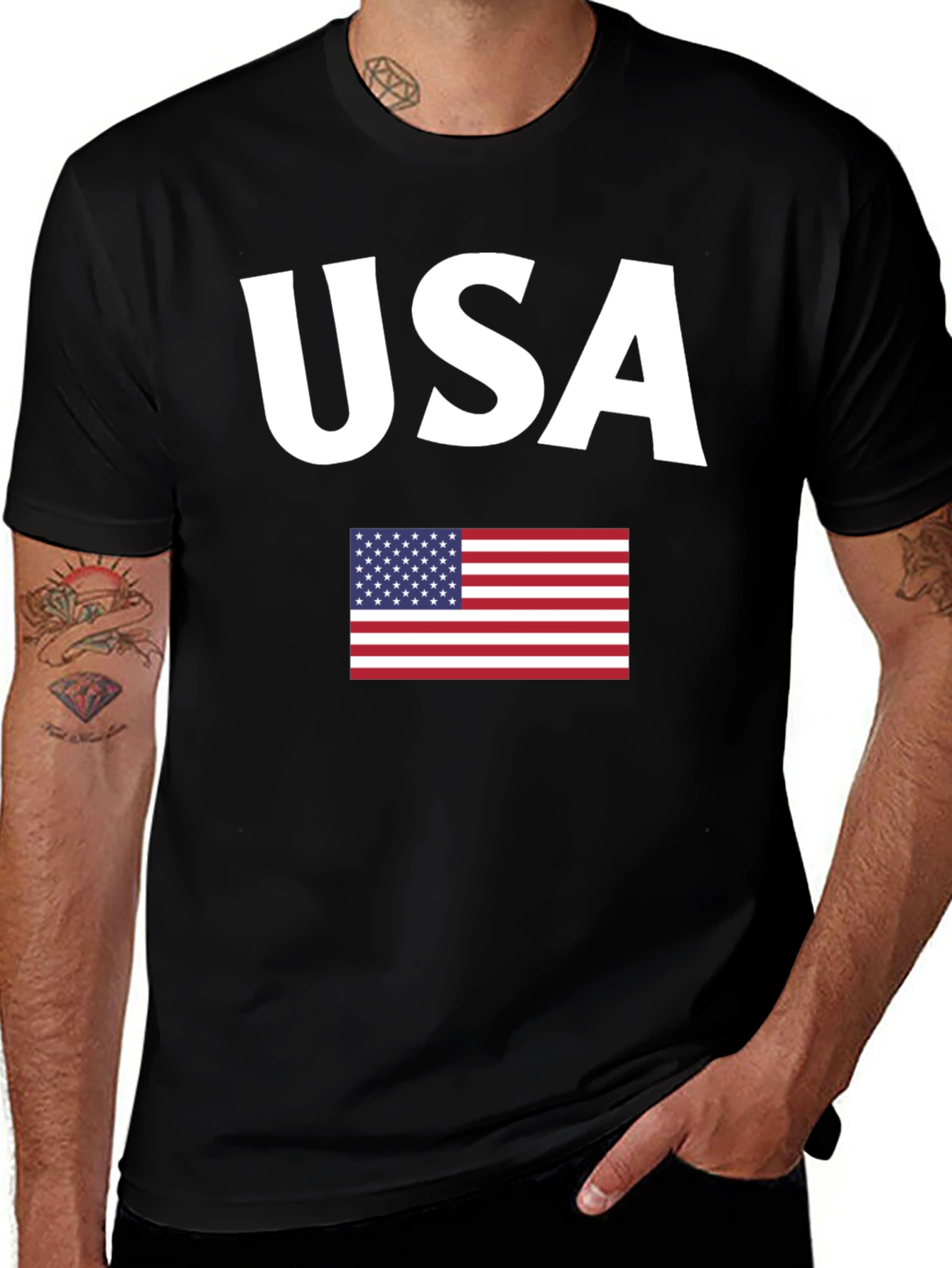 USA Flag Graphic Black T-Shirt