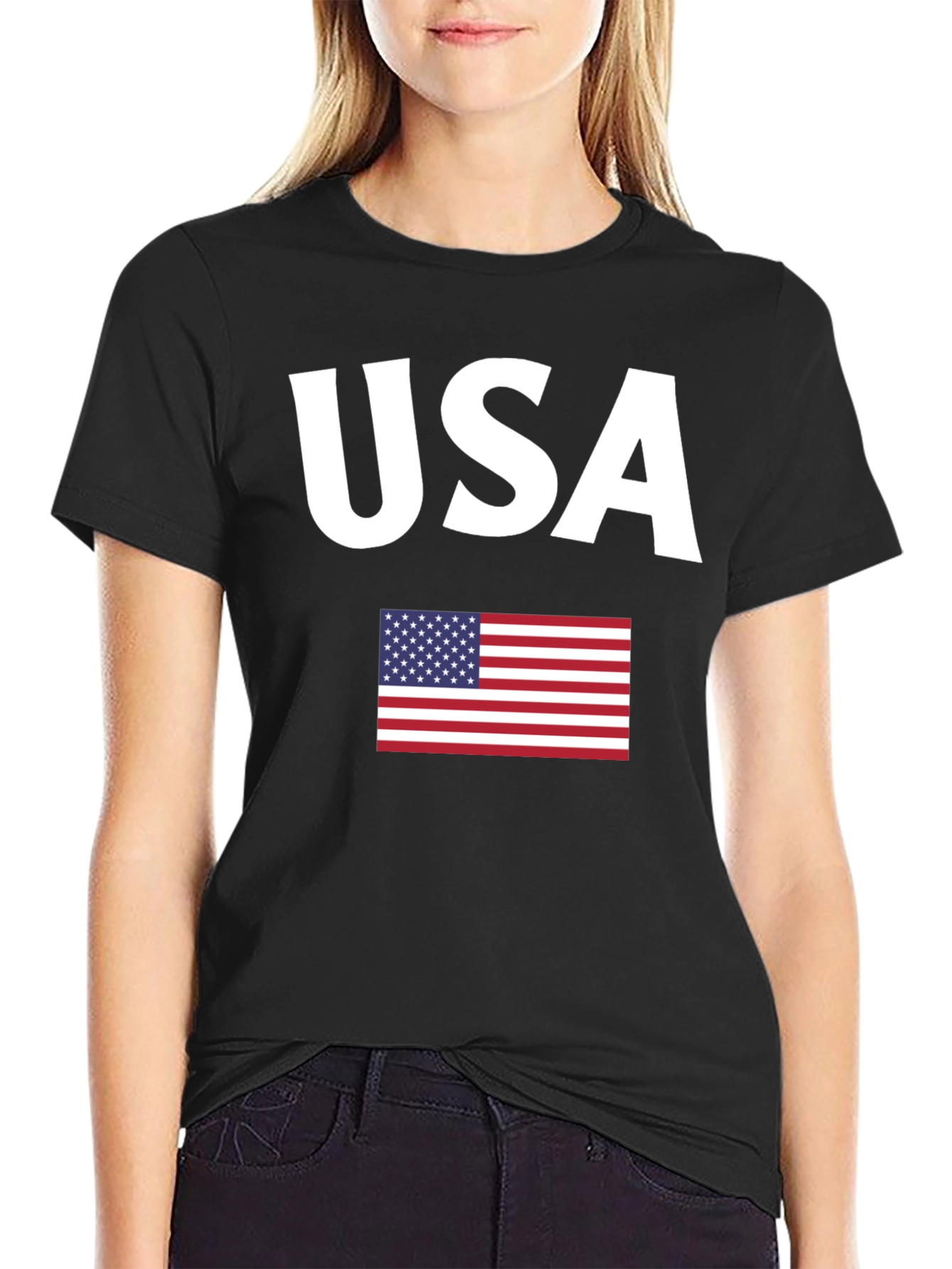USA Flag Graphic Black T-Shirt