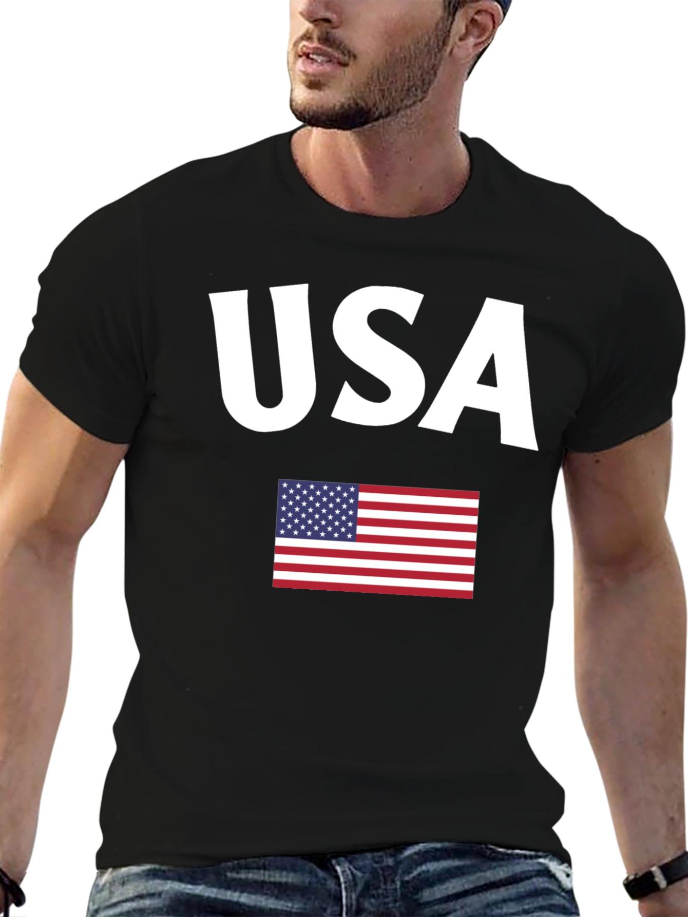 USA Flag Graphic Black T-Shirt