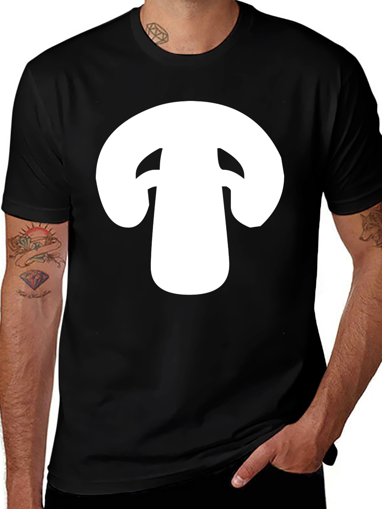 Mushroom Graphic Tee - Black Cotton T-Shirt
