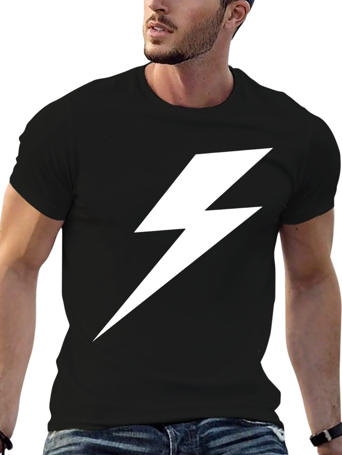 Lightning Bolt Graphic Tee - Bold Black T-Shirt