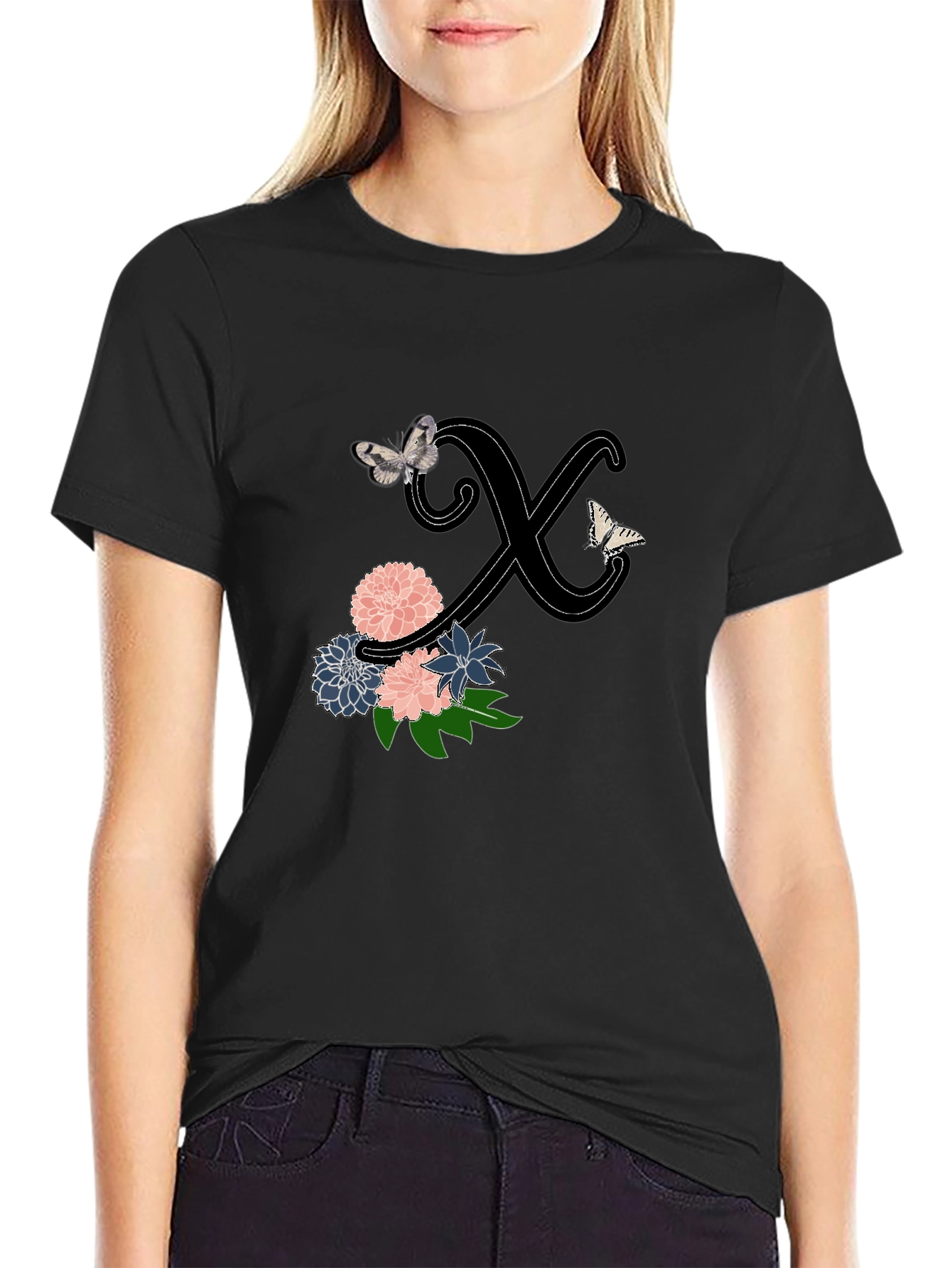 Floral Letter X Butterfly Tee
