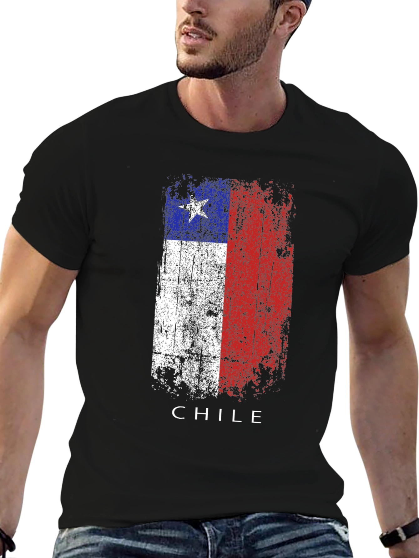 Chile Flag Grunge T-Shirt - Black