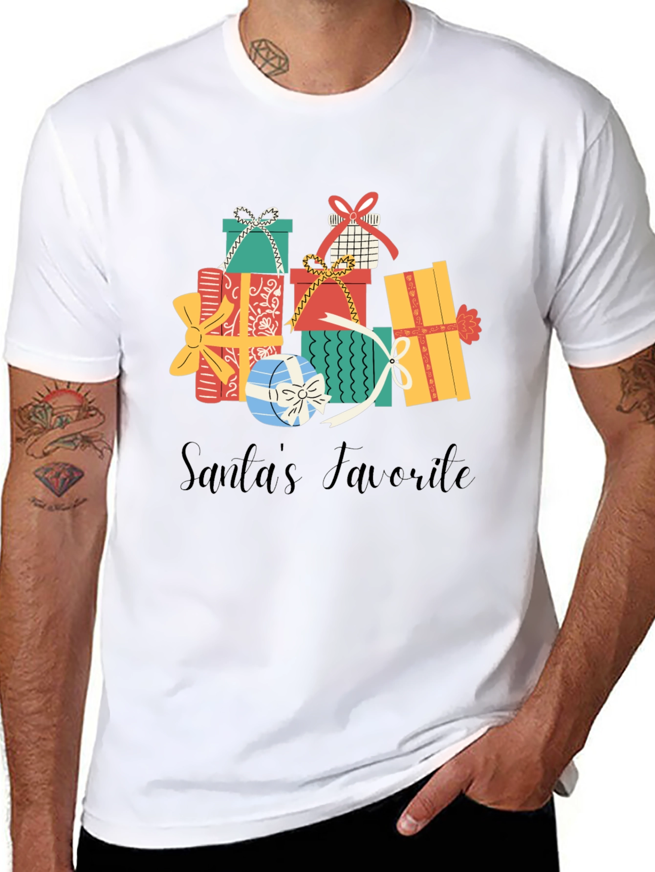 Santas Favorite Gift Stack Graphic Tee