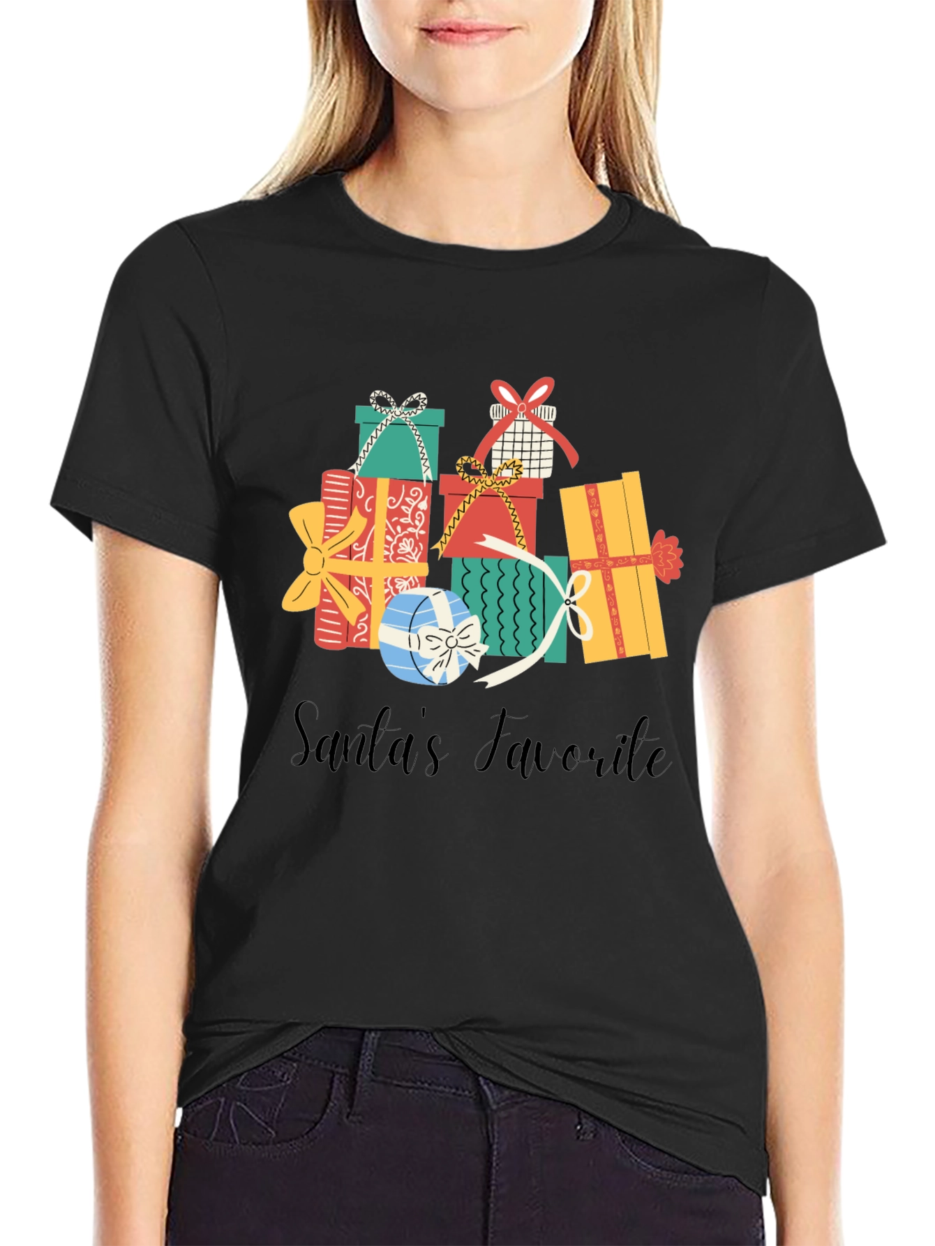 Santas Favorite Gift Stack Graphic Tee