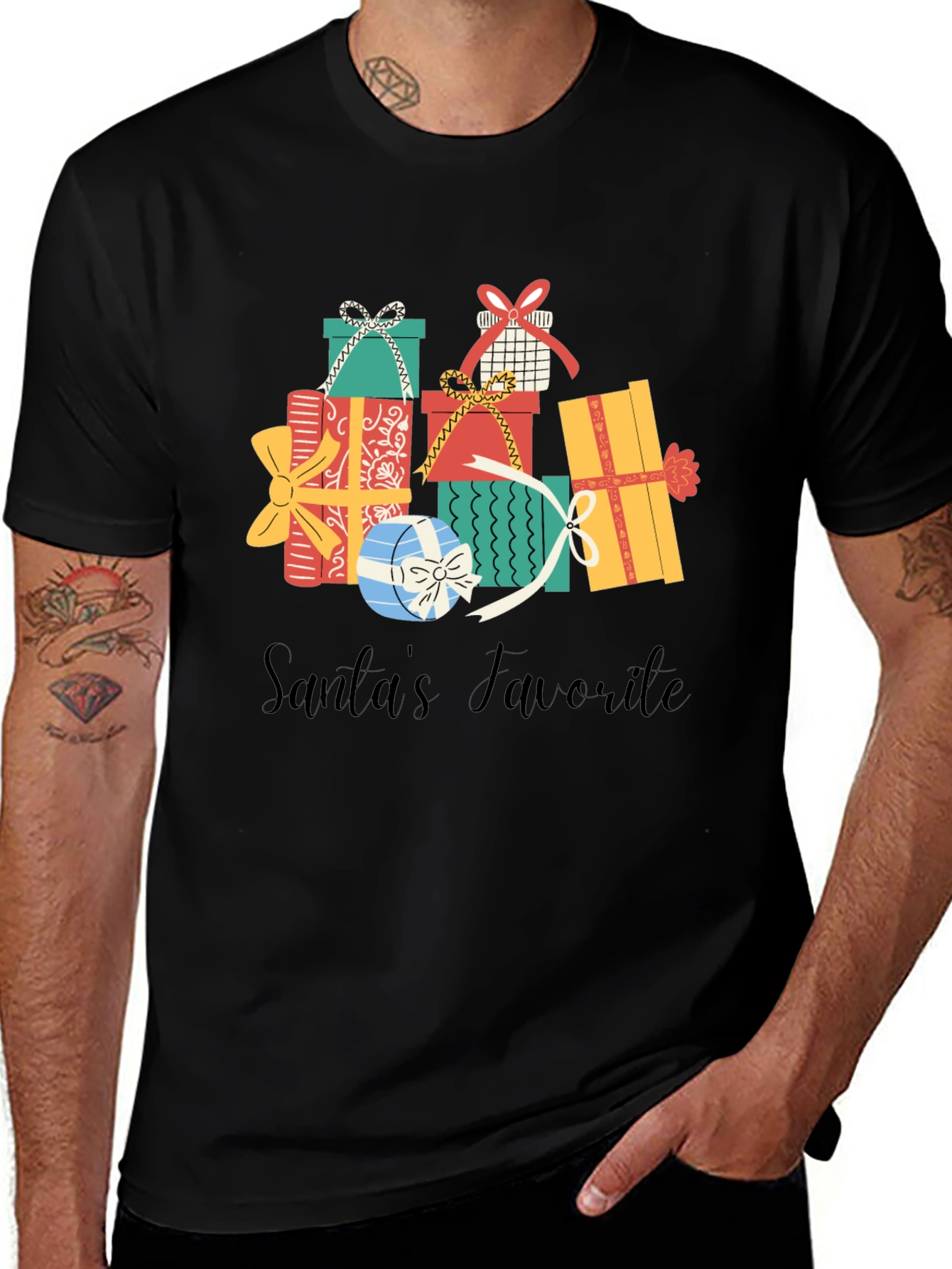 Santas Favorite Gift Stack Graphic Tee