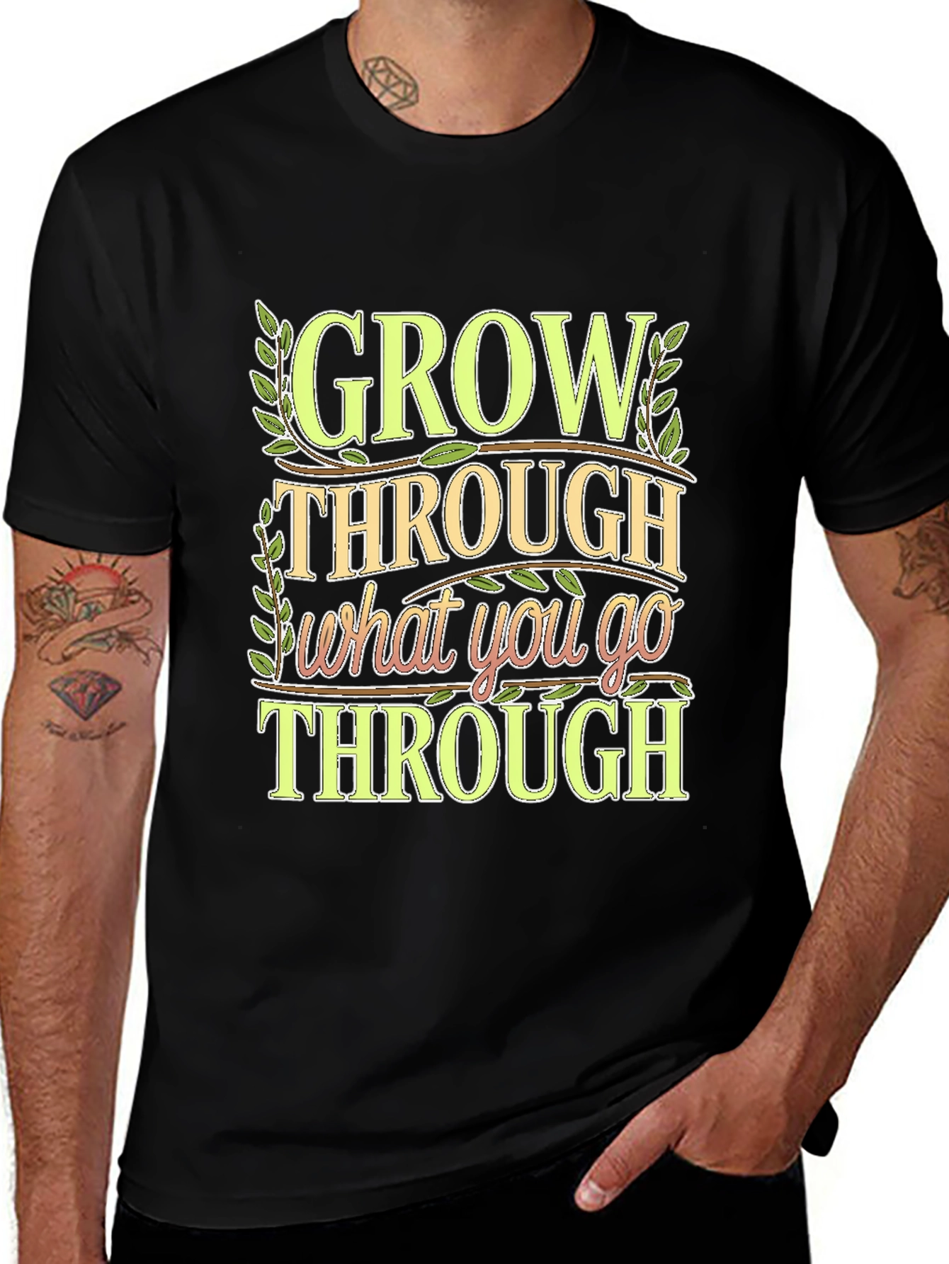Motivational Grow Through What You Go Through Black Tee