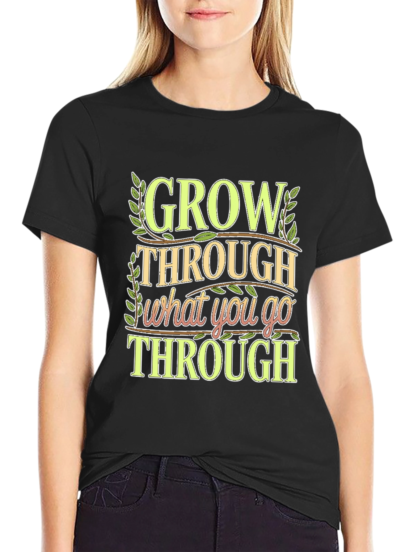 Motivational Grow Through What You Go Through Black Tee