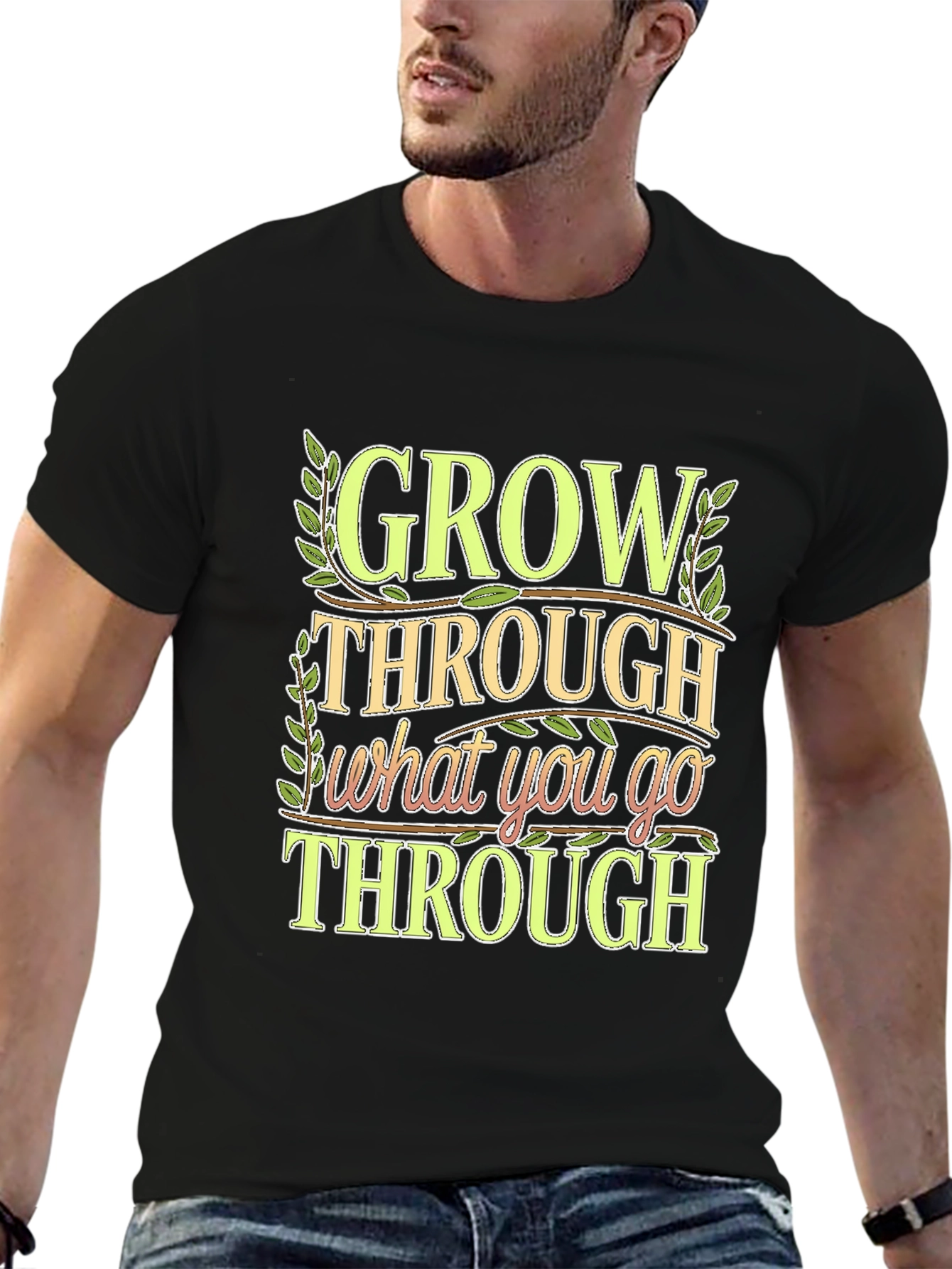 Motivational Grow Through What You Go Through Black Tee